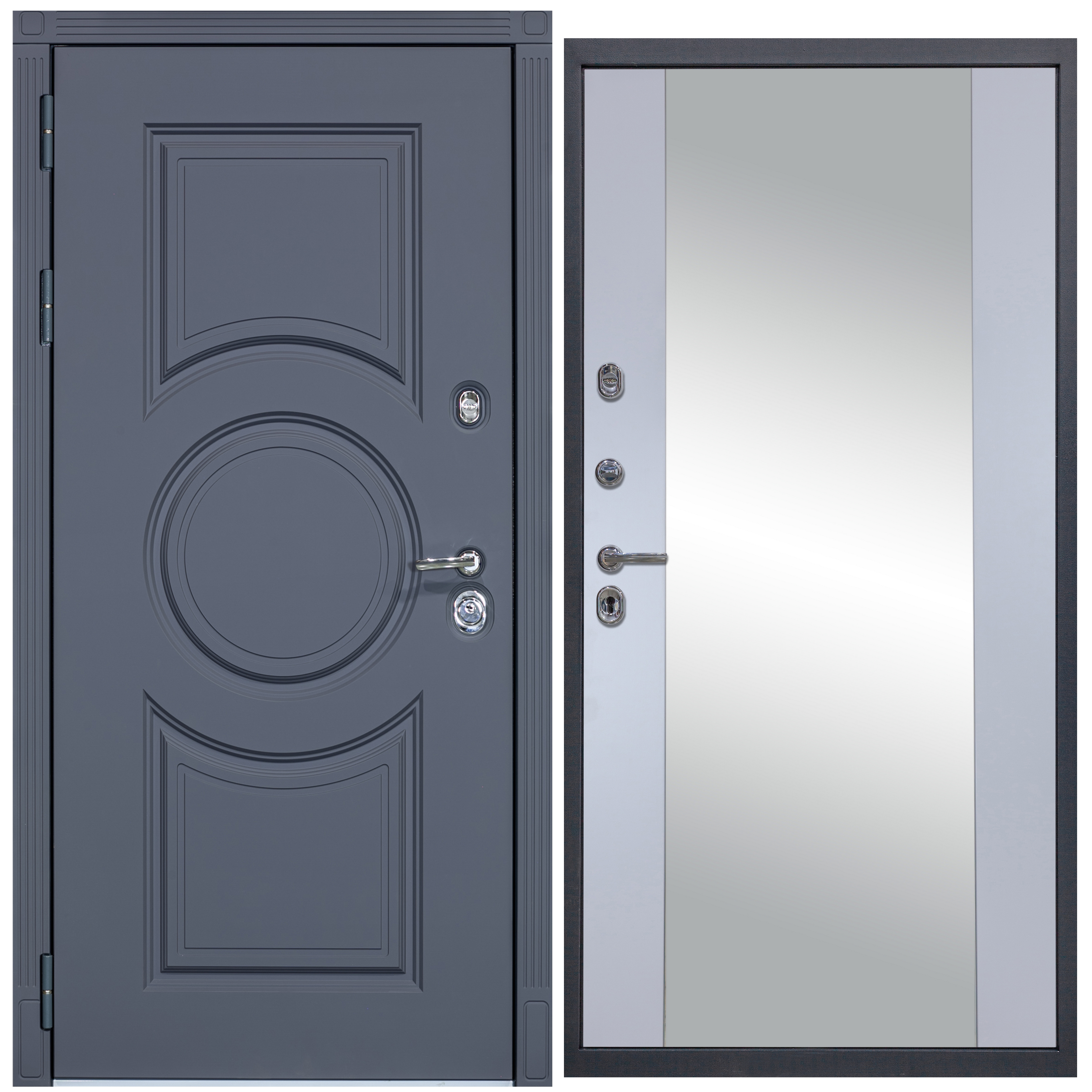 Изображение товара Входная дверь Diva STR МХ-30 205x96см левый цвет Д15 силк маус/серый софт с зеркалом