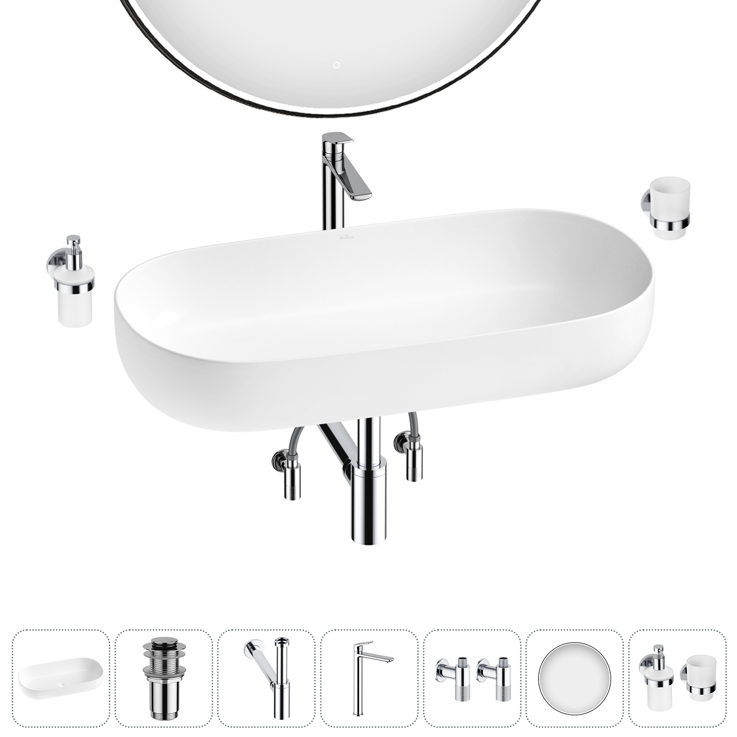 Изображение товара Раковина накладная Wellsee Chic Riviera 80 см комплект 7 в 1 стильная и прочная