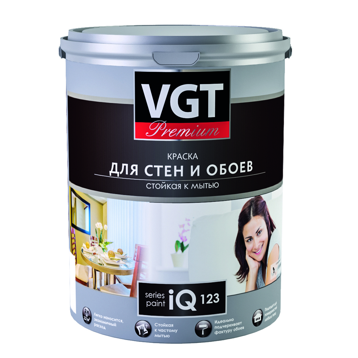 Изображение товара Краска для стен VGT premium iq123 белая глубокоматовая для внутренней отделки Изображение товара Краска для стен VGT premium iq123 белая глубокоматовая для внутренней отделки