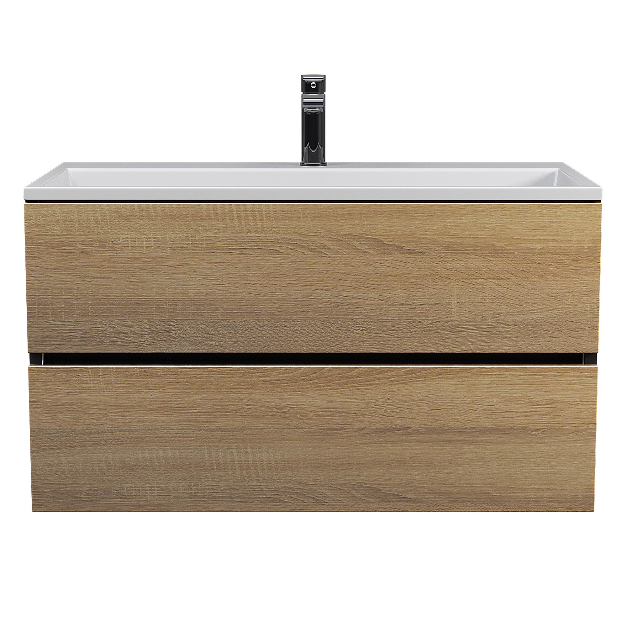 Изображение товара Тумба с раковиной для ванной подвесная Uperwood Barsa 90x45x57 см черная/дуб сонома раковина белая