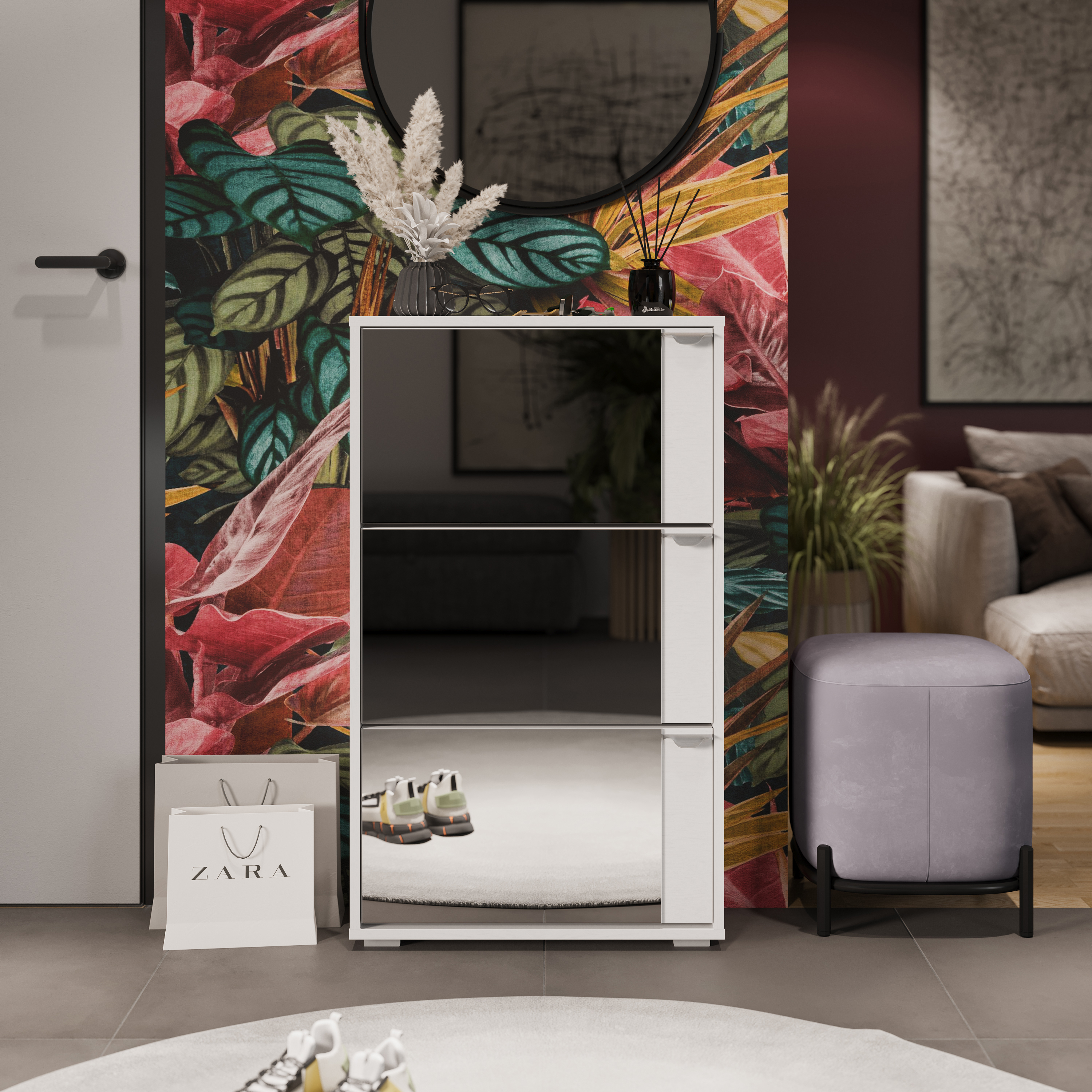 Изображение товара Тумба для обуви ТриЯ с зеркалом 60x101.60x23 см - удобное хранение