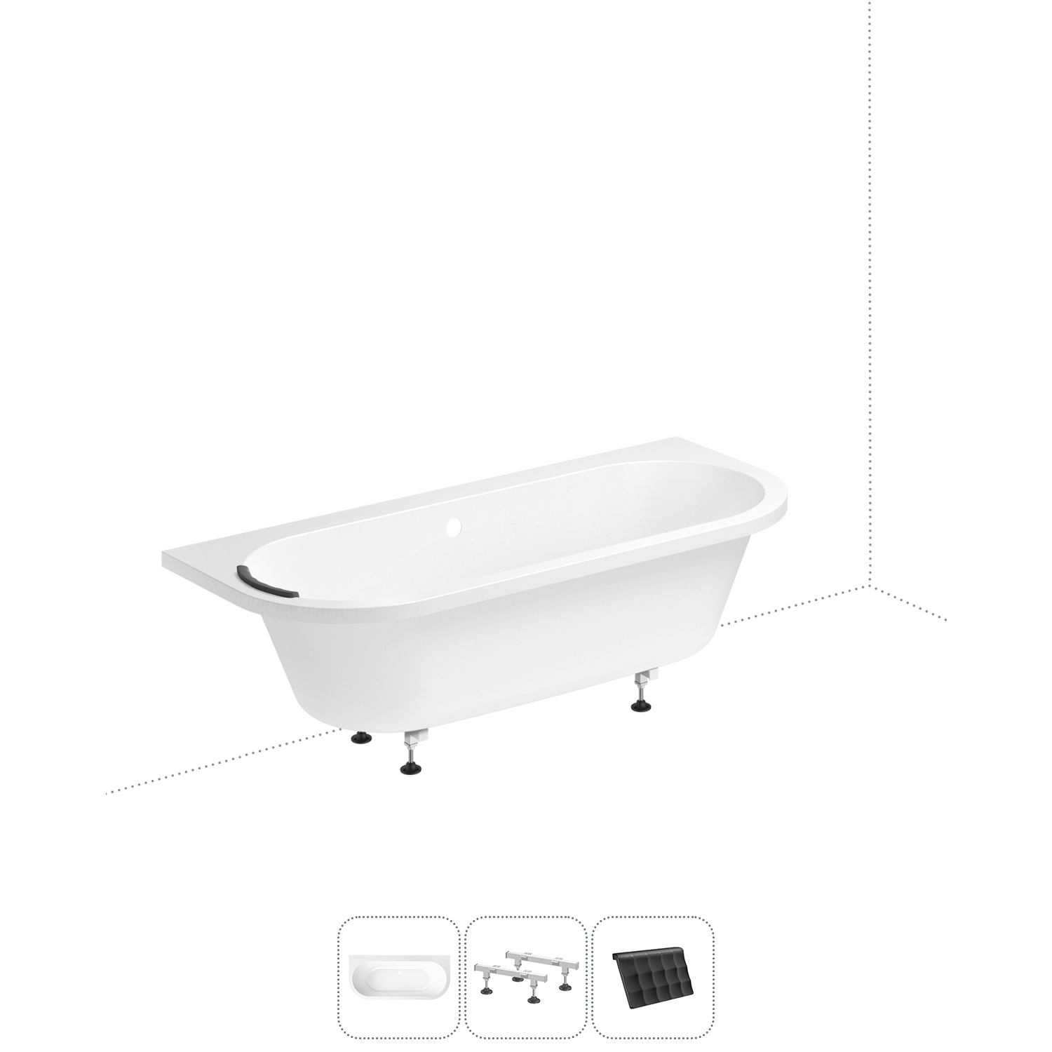 Изображение товара Пристенная ванна Lavinia Boho Art S1-3708075P литьевой акрил 170x75 см, металлические ножки, подголовник