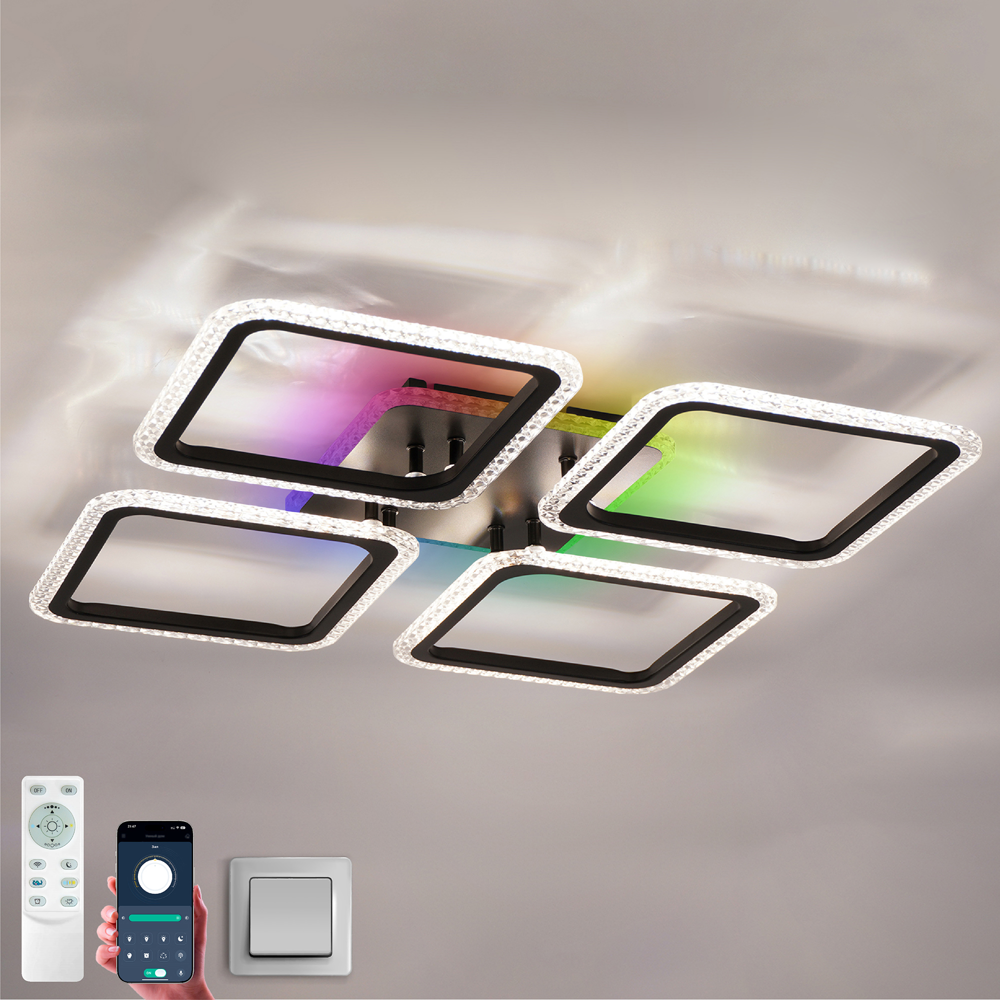 Изображение товара Люстра потолочная светодиодная Estares УУО00005673 с пультом управления 18 м² регулируемый белый свет цвет черный