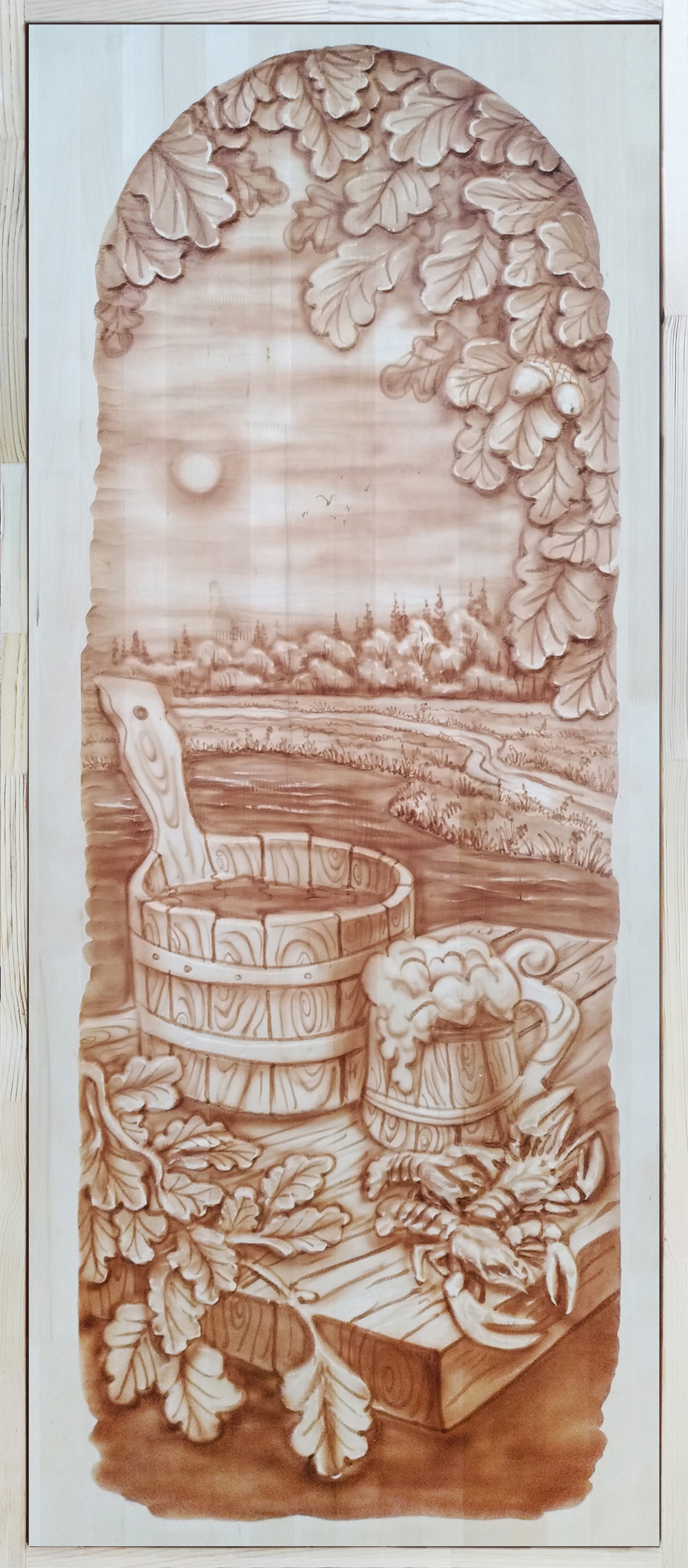 Изображение товара Дверь для бани деревянная Липа Dlyabani Пиво и раки 190x70см %%00736%% Двусторонний (универсальный)