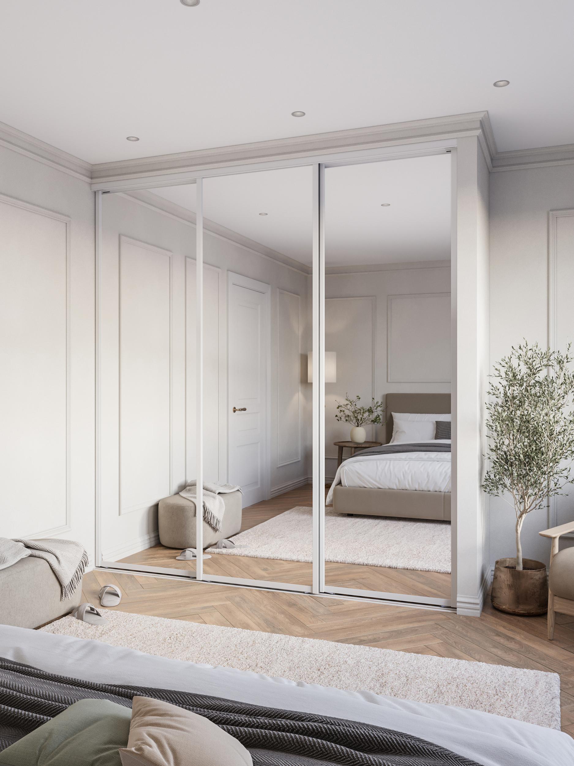 Изображение товара Дверь-купе DKP85/225.Z-53 с зеркалом 225.5x85 см белый муар