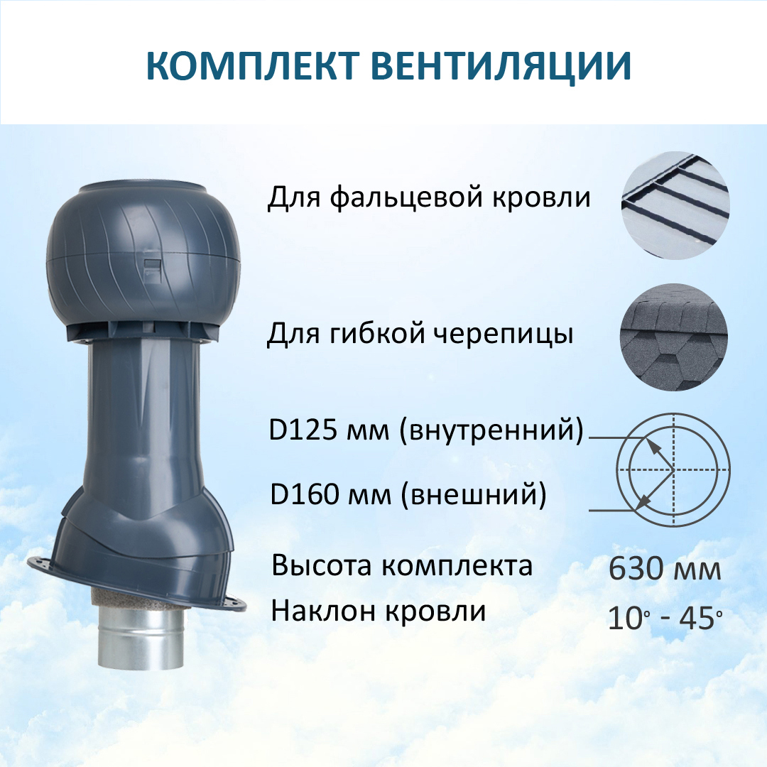 Изображение товара Комплект кровельной вентиляции Gervent D125/160 мм для фальцевой кровли Изображение товара Комплект кровельной вентиляции Gervent D125/160 мм для фальцевой кровли