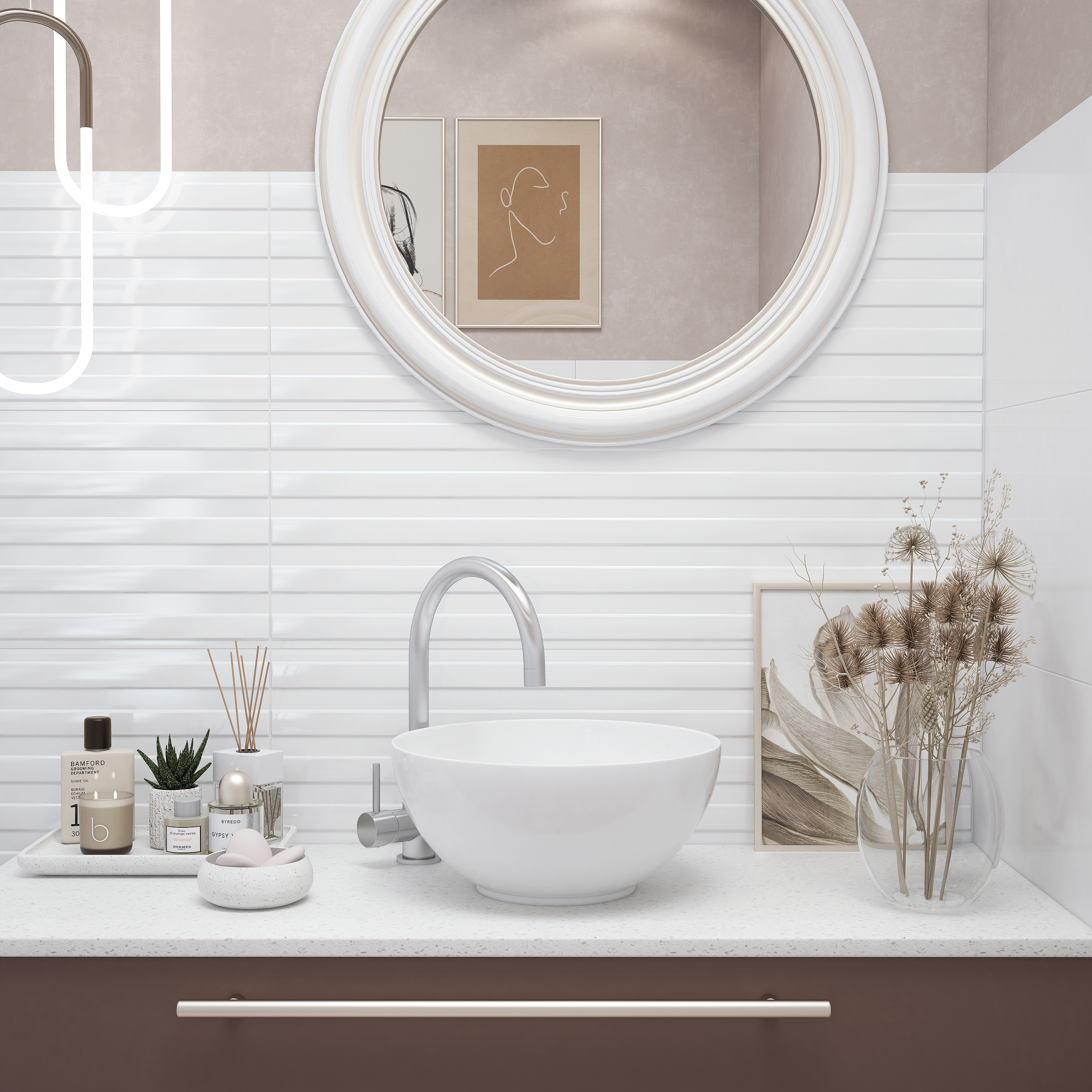 Изображение товара Керамическая настенная плитка Керамин Сага 30x90 см белая глянцевая