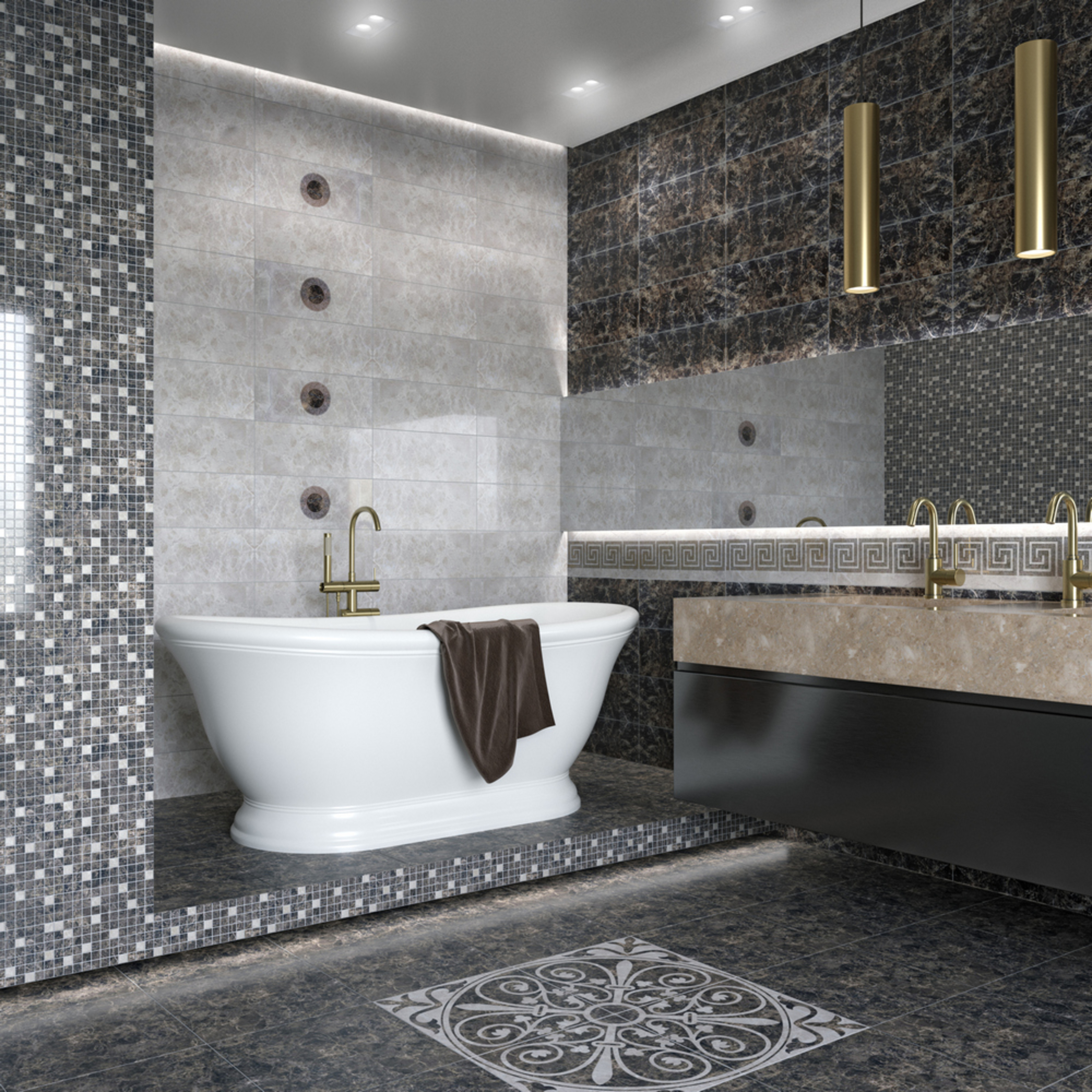 Изображение товара Керамическая плитка Керамин Эллада 20x50см бежевый глянцевый с греческим мотивом