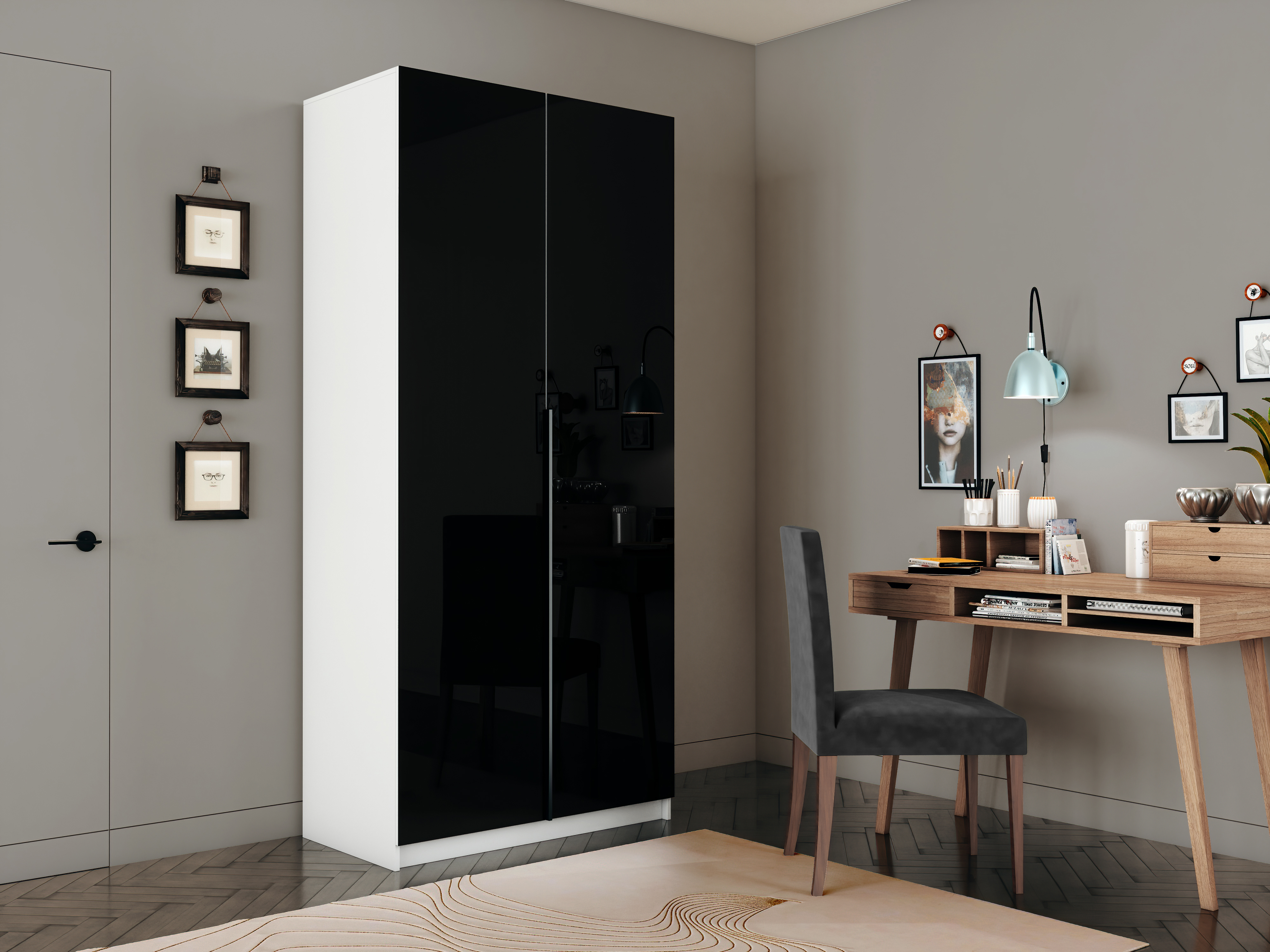 Изображение товара Шкаф распашной Локер 101x220x52.5 см белый с стеклянными фасадами