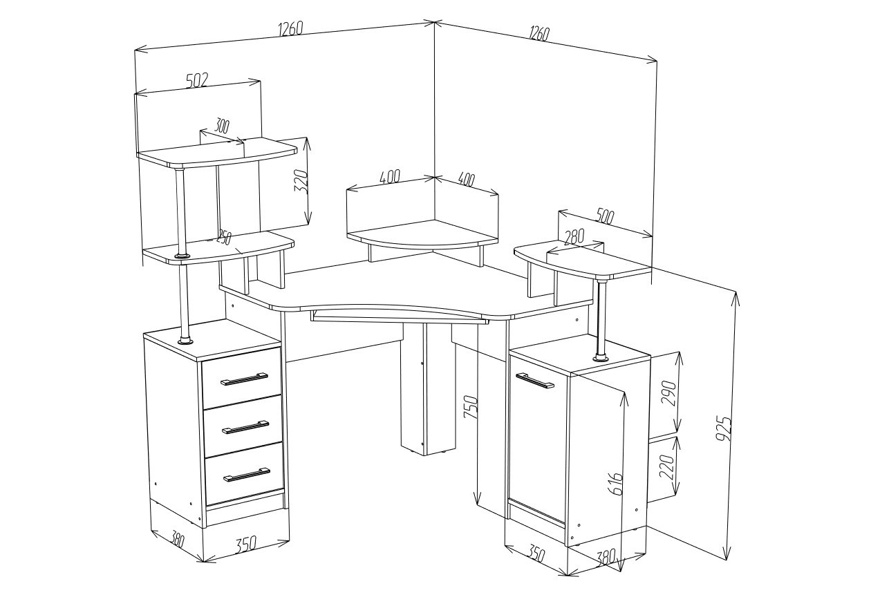 Изображение товара Офисный стол Пирамида СК-26 126x126x126 см ЛДСП цвет черный, молочный