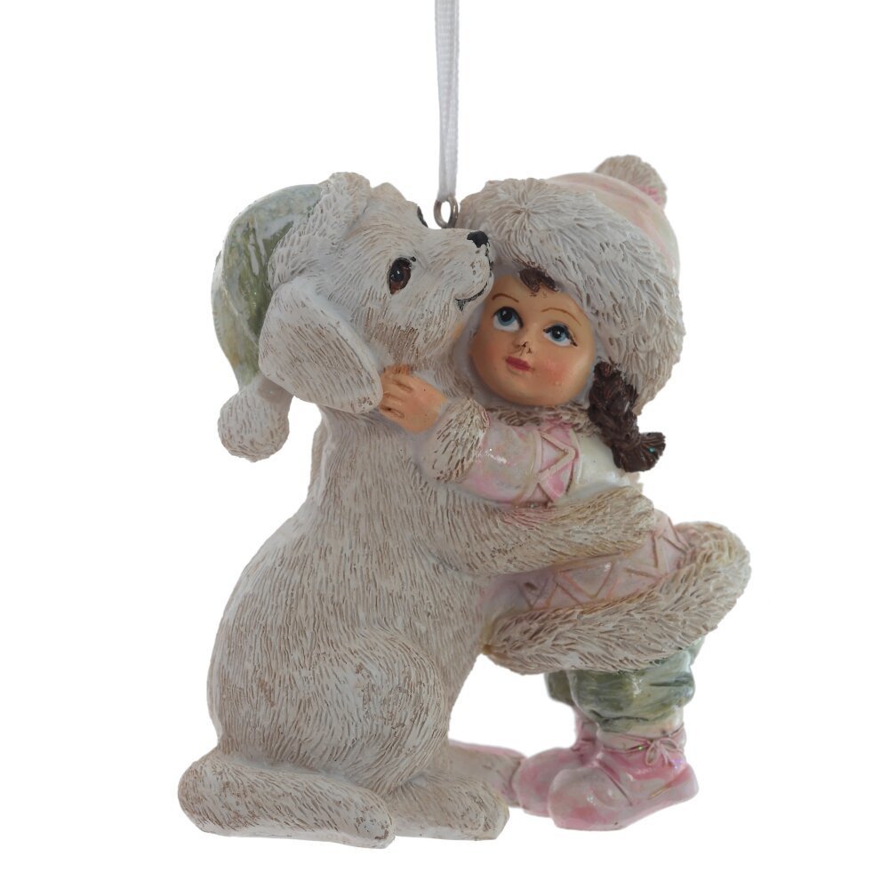 Изображение товара Елочная игрушка Девочка с собакой 10 см розовая дизайнерская