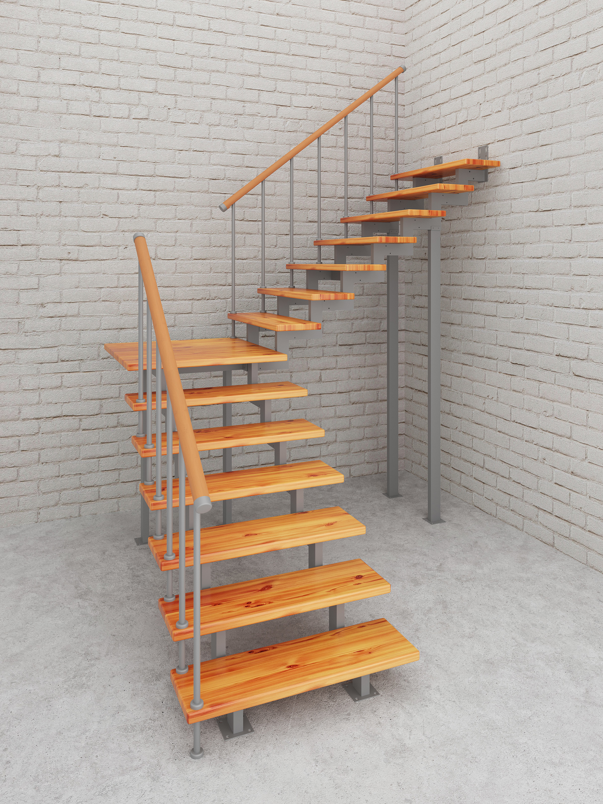 Изображение товара Модульная лестница Стамет Элегант Комфорт поворотный с площадкой 2280мм цвет серый