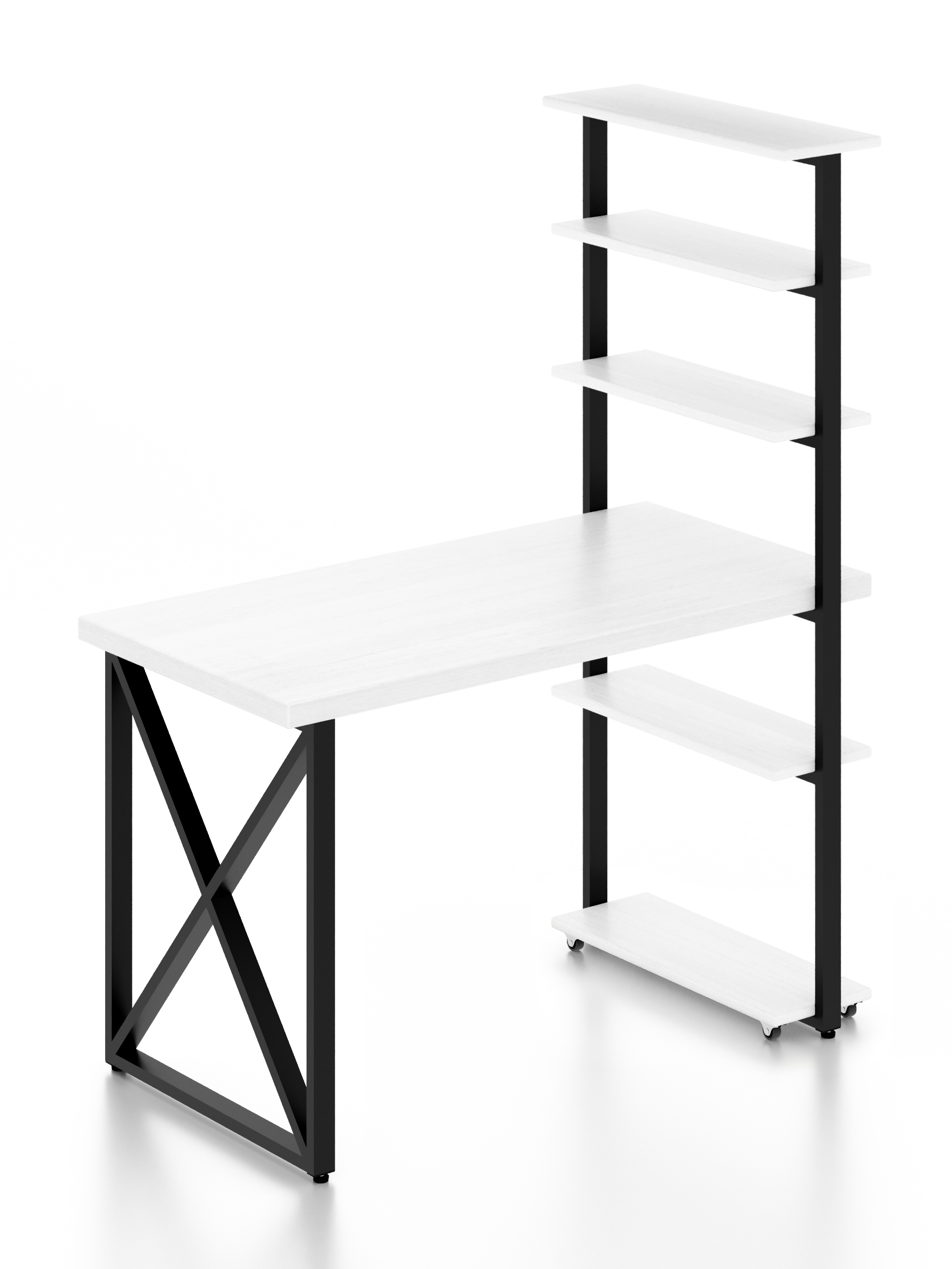 Изображение товара Стол Solarius loft с 5 полками столешница 40 мм 60x145x140 см крестообразные ножки крестообразные ножки сосна цвет белый