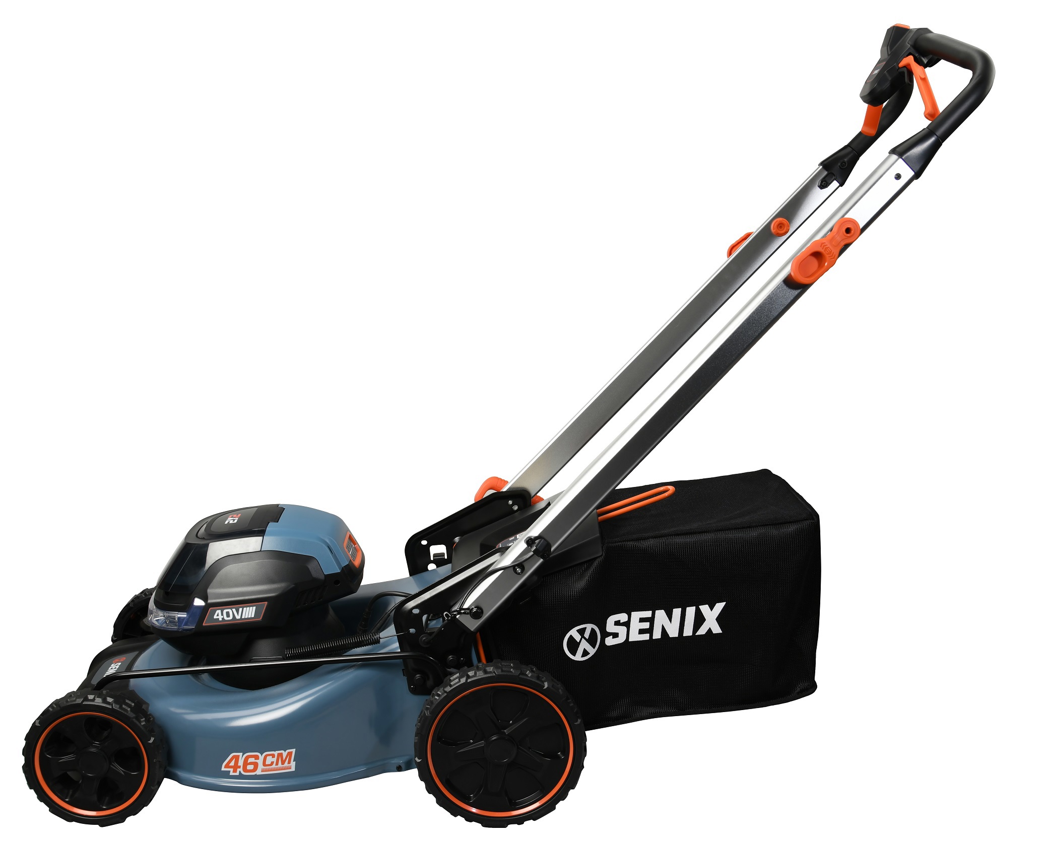 Изображение товара Газонокосилка аккумуляторная Senix Lssx2-h-eu 46 см 2x5 Ач аккумуляторы включены