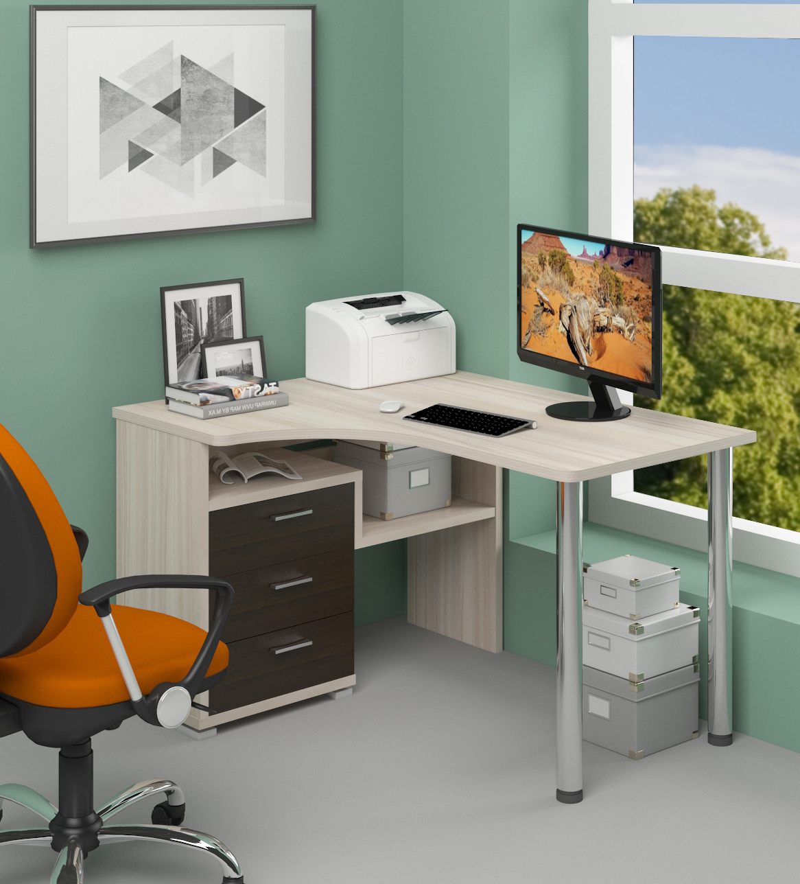 Изображение товара Стол Мэрдэс СР-132С-130 КВ-ЛЕВ из ЛДСП с ящиками, венге и карамель, 101x75x130 см