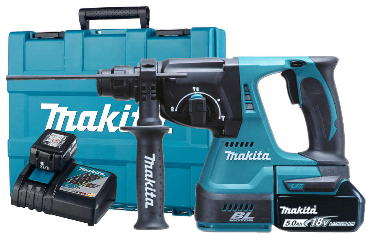 Изображение товара Перфоратор аккумуляторный бесщеточный SDS Plus Makita DHR242RT, 18 В Li-Ion 1x5 Ач, 2 Дж Изображение товара Перфоратор аккумуляторный бесщеточный SDS Plus Makita DHR242RT, 18 В Li-Ion 1x5 Ач, 2 Дж
