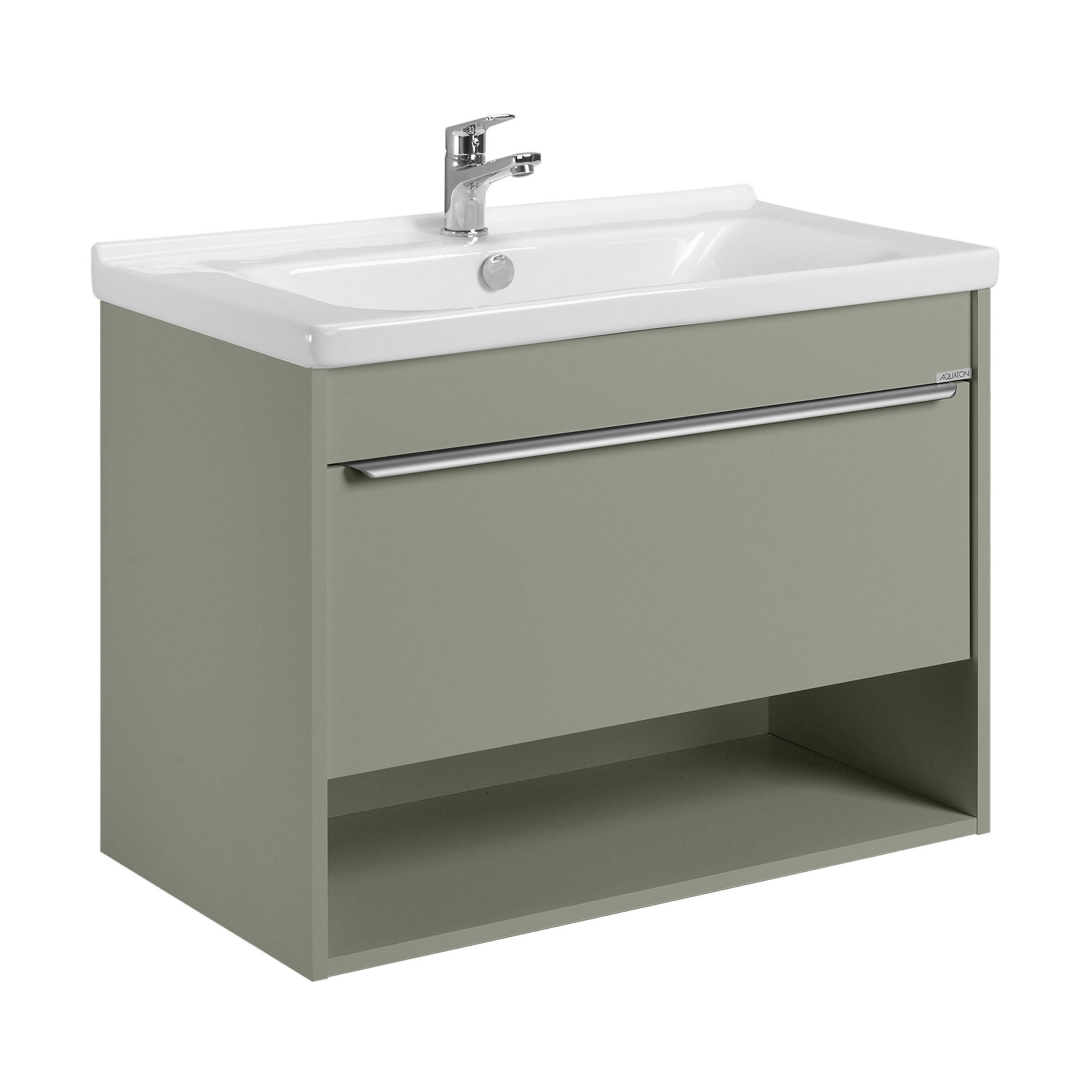 Изображение товара Тумба под раковину Aquaton 78 см цвет хаки с раковиной и ручкой Gun metal