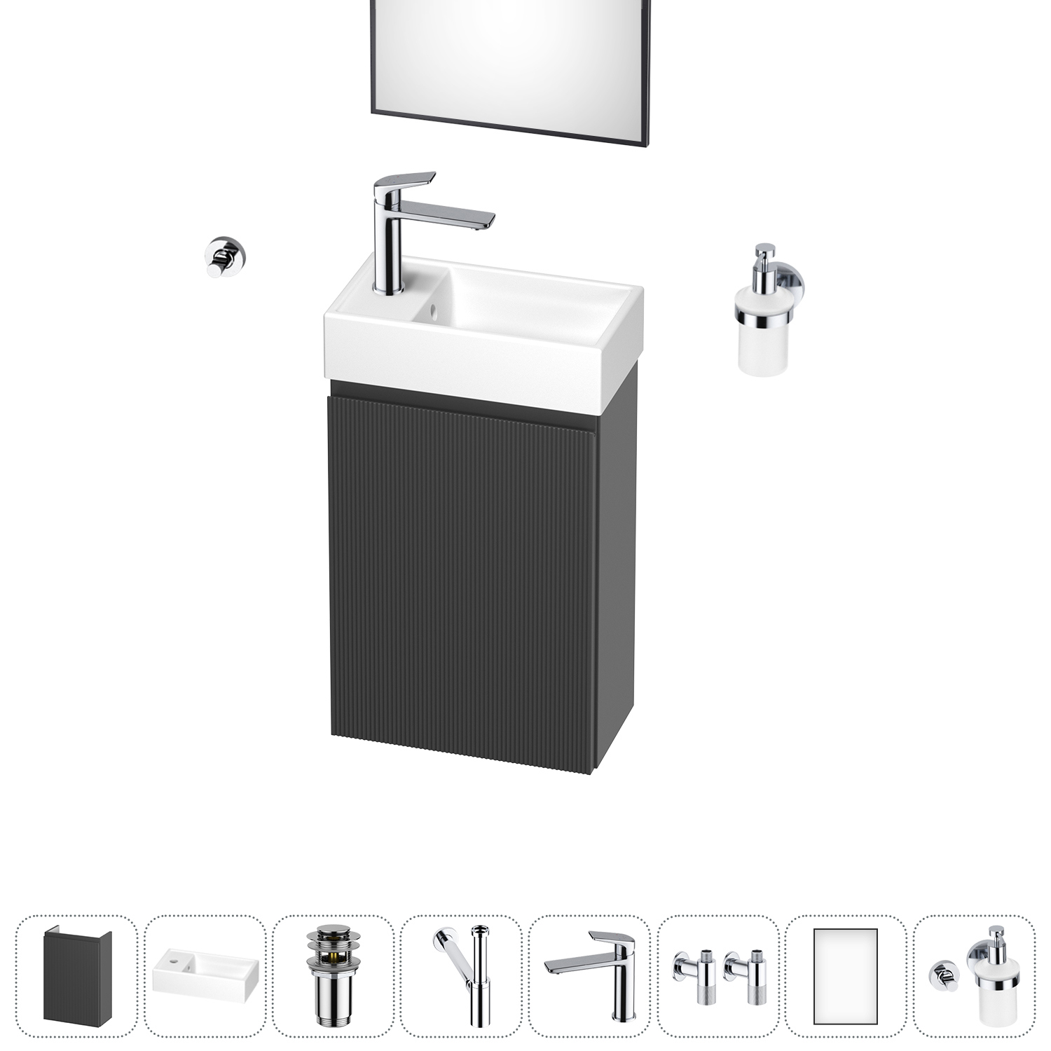 Изображение товара Тумба с раковиной Wellsee WC Area 40 см подвесная комплект с аксессуарами