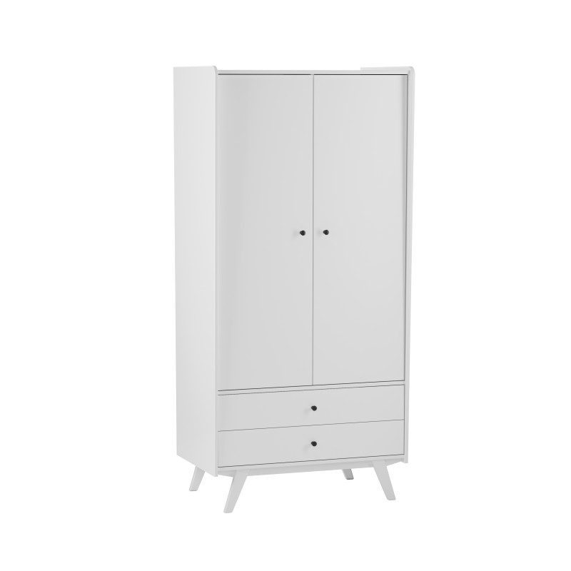 Изображение товара Шкаф распашной из сосны белый 100x210x65 см с 2 ящиками и полками для спальни