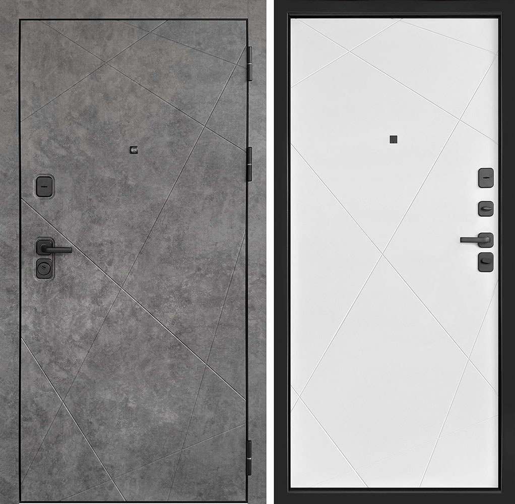 Изображение товара Входная дверь Двери регионов Прогресс Лайт правый 205x86см цвет тёмный бетон/шагрень белая