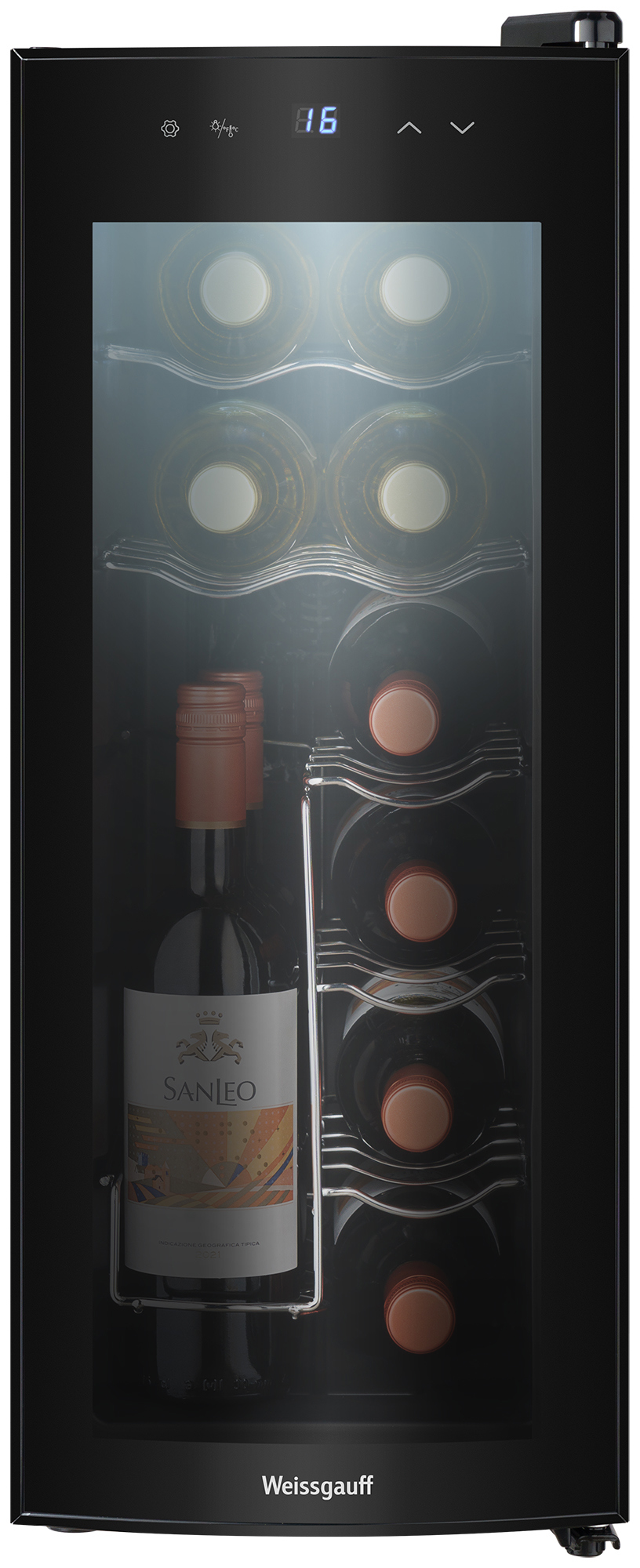 Изображение товара Винный шкаф Weissgauff 25.2х63.5х50 см 12 бутылок цвет черный