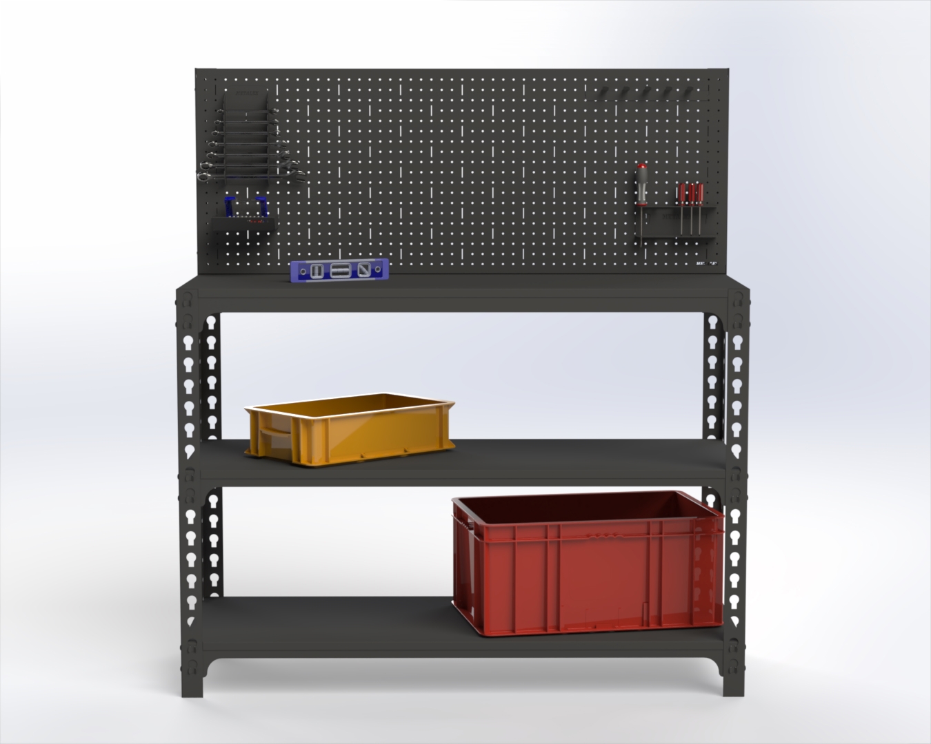 Изображение товара Стол-верстак Metalex 111754 с полками и перфопанелью, серый, 1300х600 мм