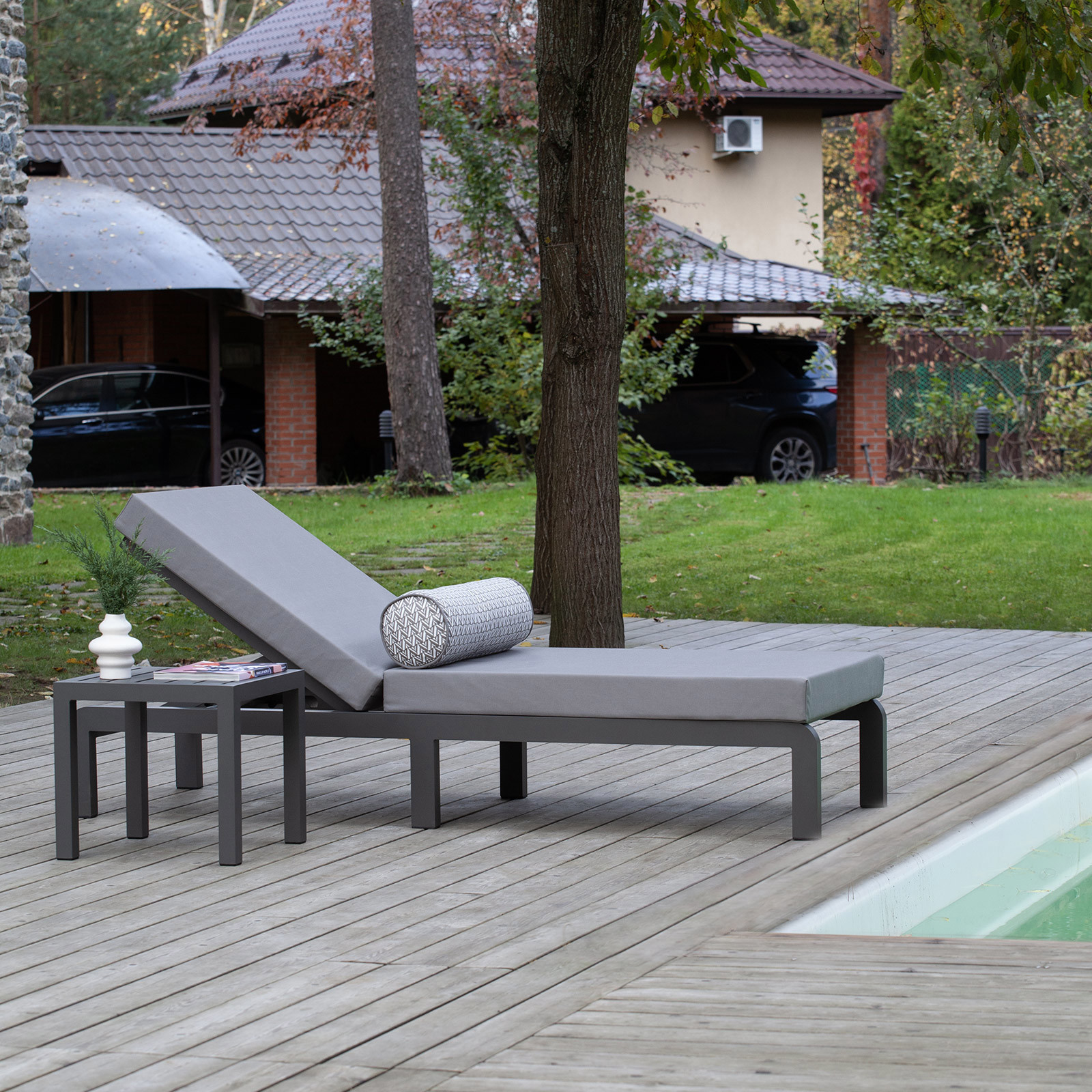 Изображение товара Шезлонг с подушкой Greenween GW-AL-AMALFI-SUNBED-LAVA-GREY 70 см x 70 см x 37 см алюминий и ткани серый/серебристый