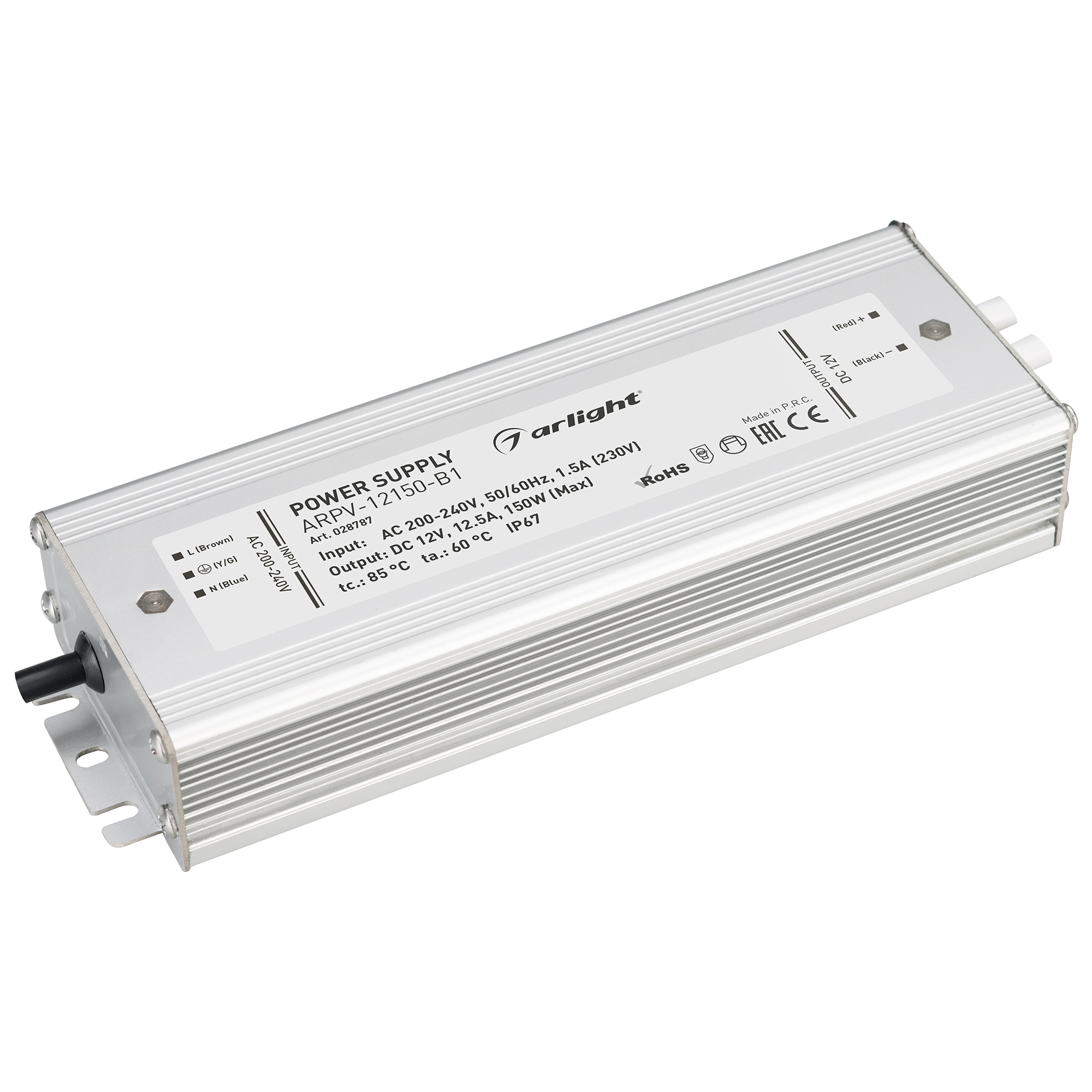 Изображение товара Блок питания для светодиодных лент 12В 150Вт IP67 ARLIGHT 028787