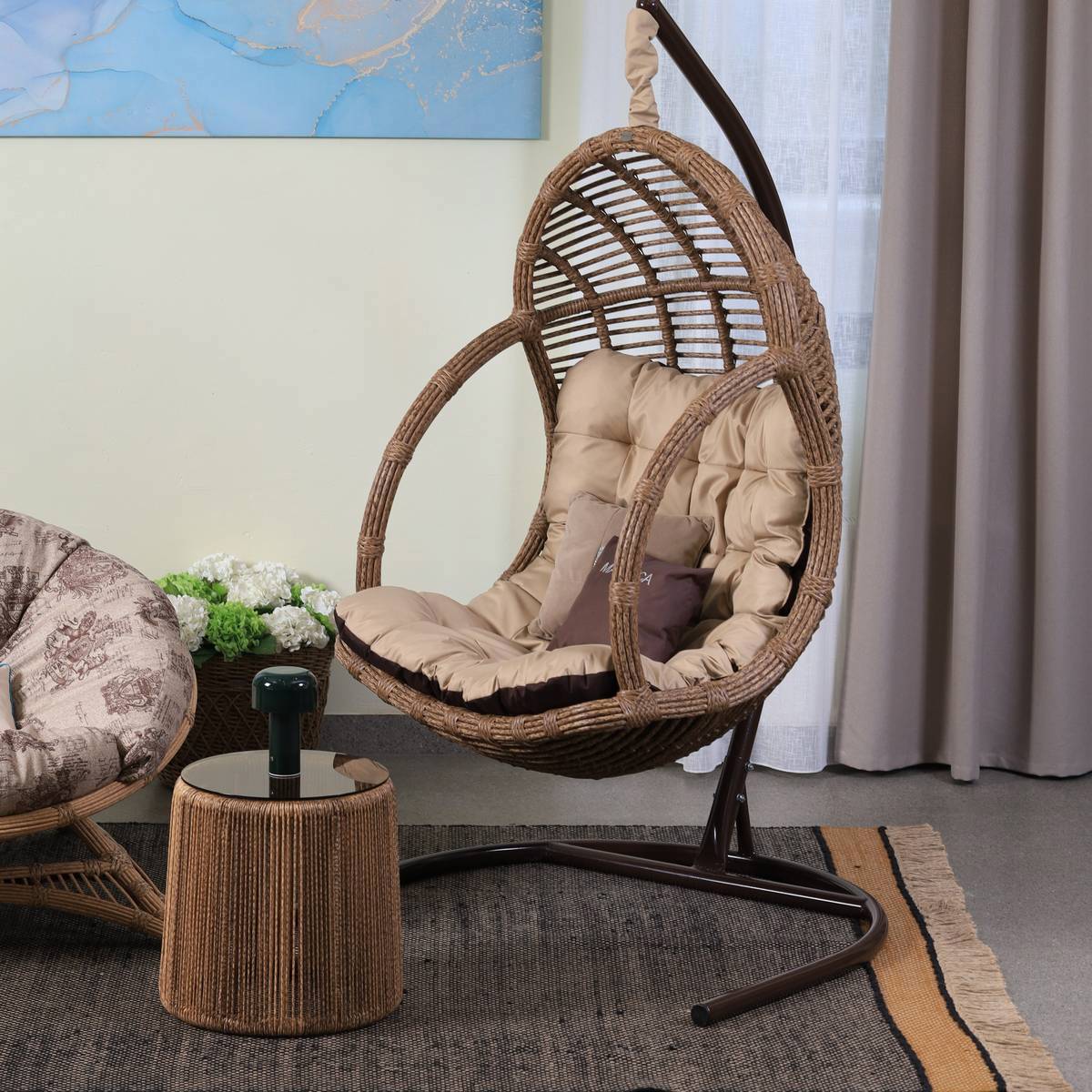 Изображение товара Кресло подвесное Malacca Лучиано 1-х местное до 120 кг коричневый бежевый