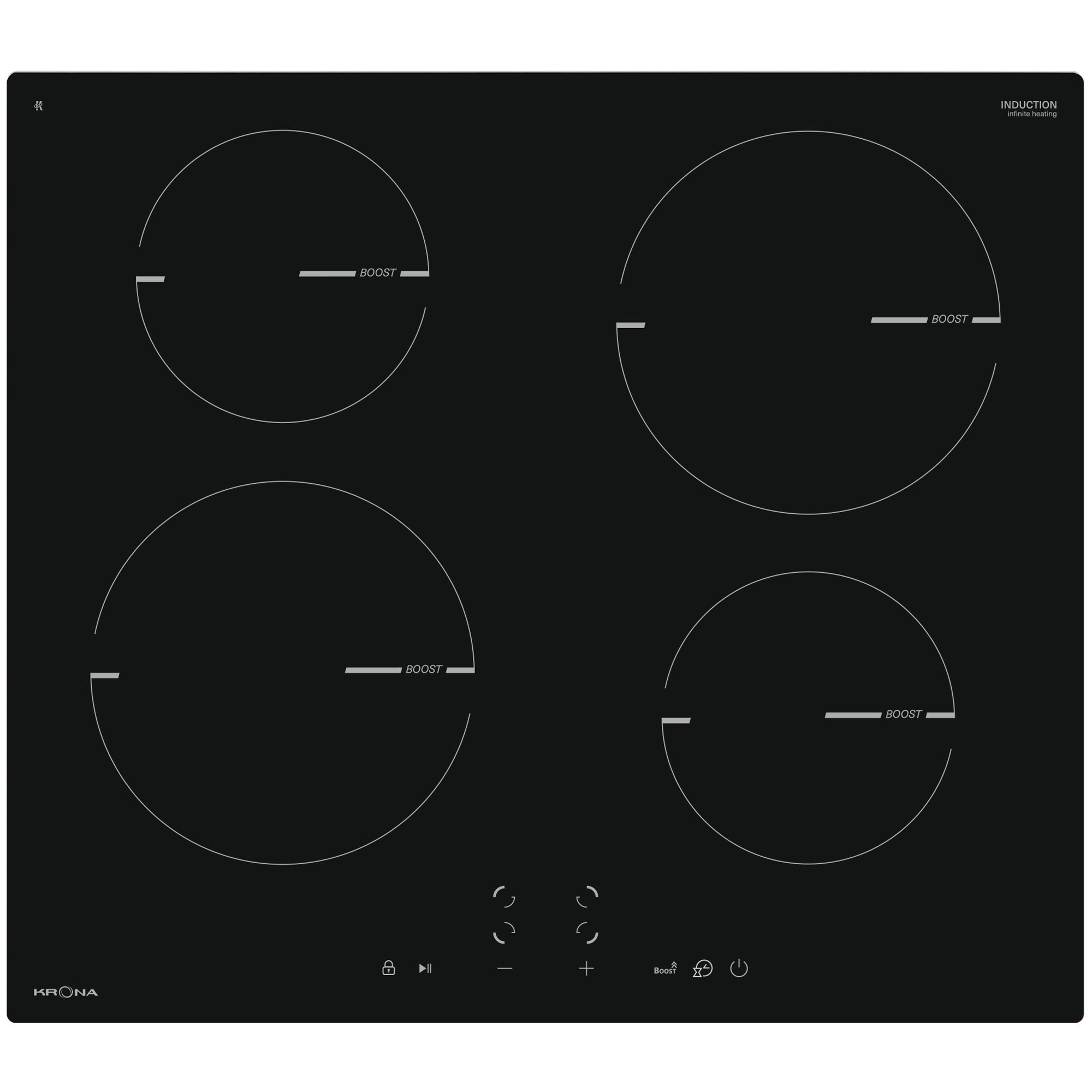 Изображение товара Электрическая индукционная варочная панель Krona MAGIER 60 BL 4BTK 4 конфорки черный минимализм