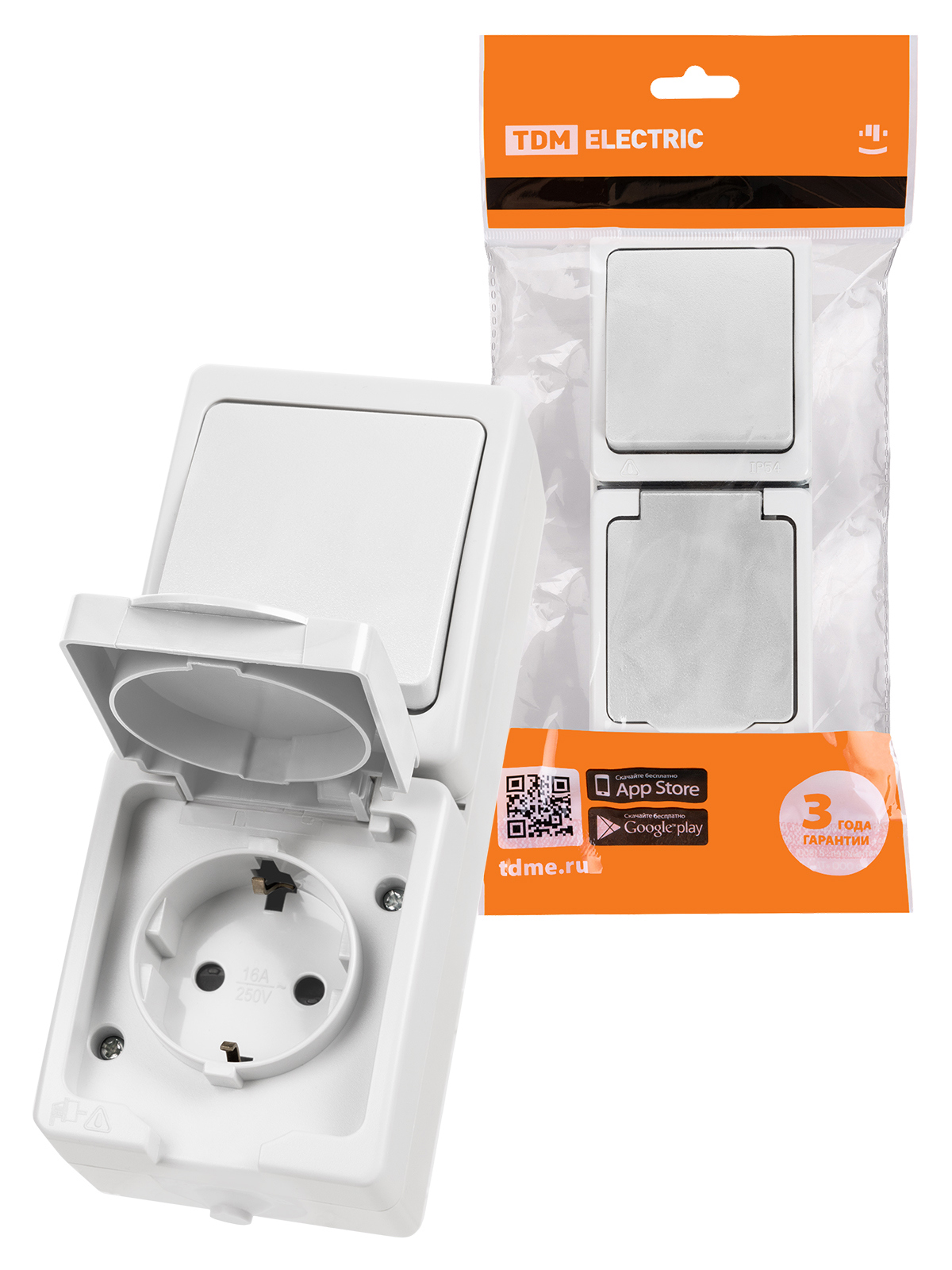 Изображение товара Rозетка с выключателем накладная TDM ELECTRIC Вуокса SQ1803-1011 Белый
