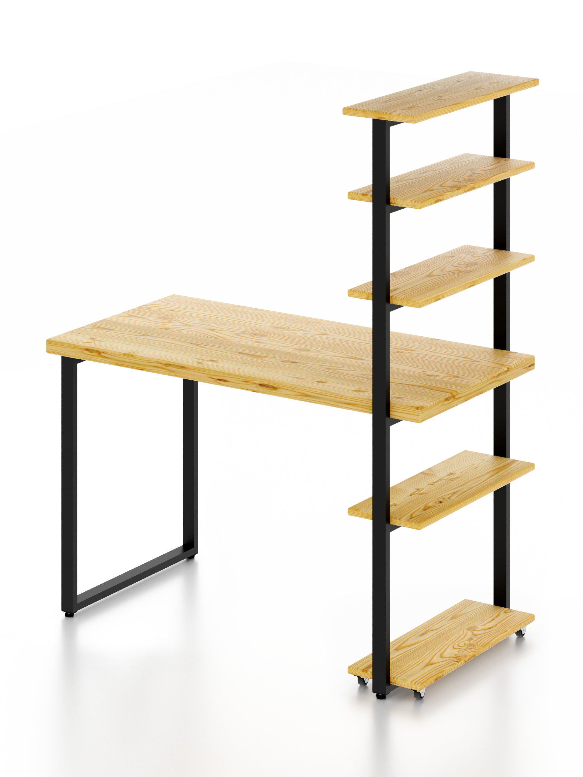 Изображение товара Стол Solarius loft 5 полок столешница без шлифовки и покрытия 40 мм 80x145x110 см черные металлические ножки сосна цвет некрашеный