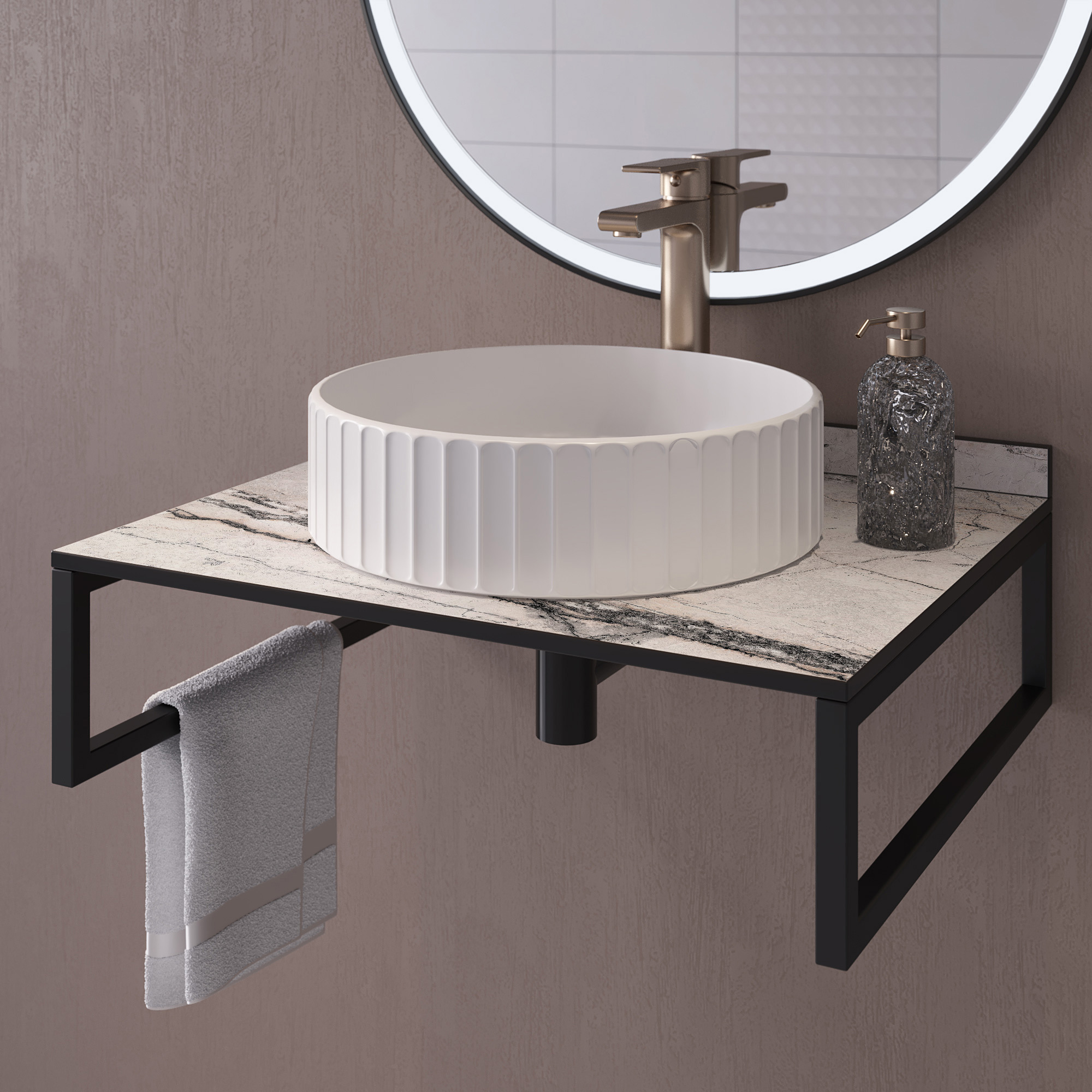 Изображение товара Столешница для ванной Slotex HPL Compact Mystic light 60x50x1.6 см с плинтусом