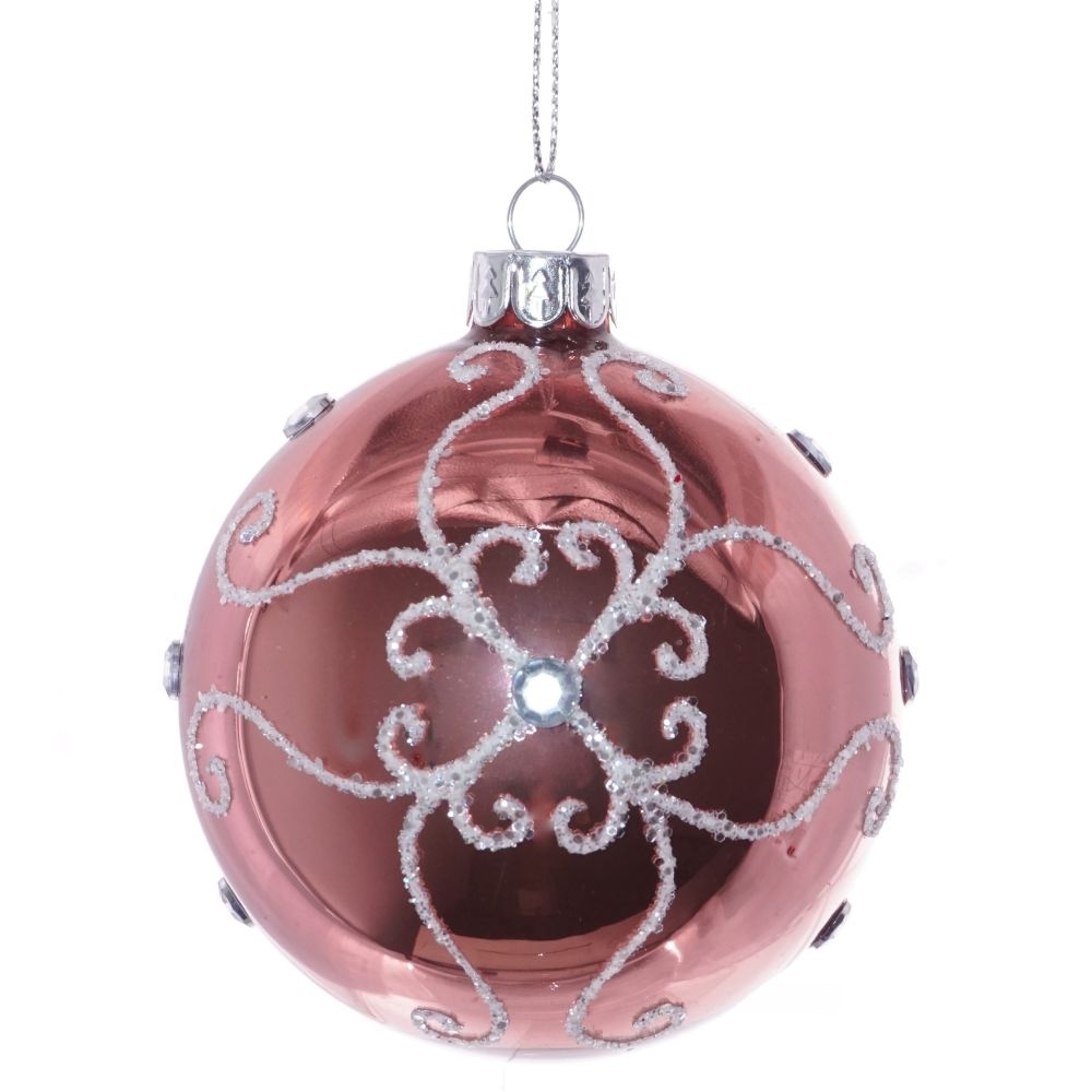 Изображение товара Елочный шар 721314 Нежный узор 8 см стекло розовый