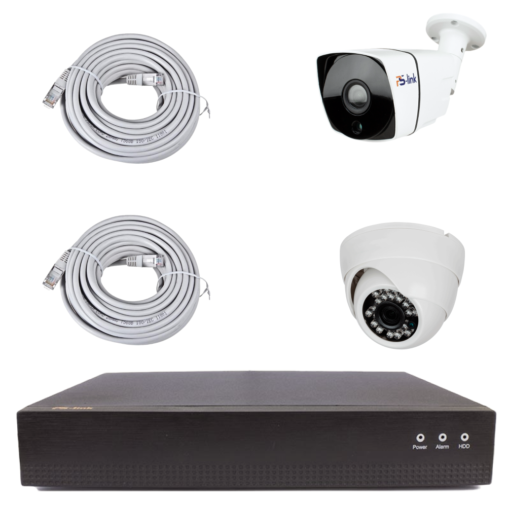 Изображение товара Комплект для видеонаблюдения IP PS-link 5 Мп 1 камера для помещения 1 для улицы с POE питанием цвет белый