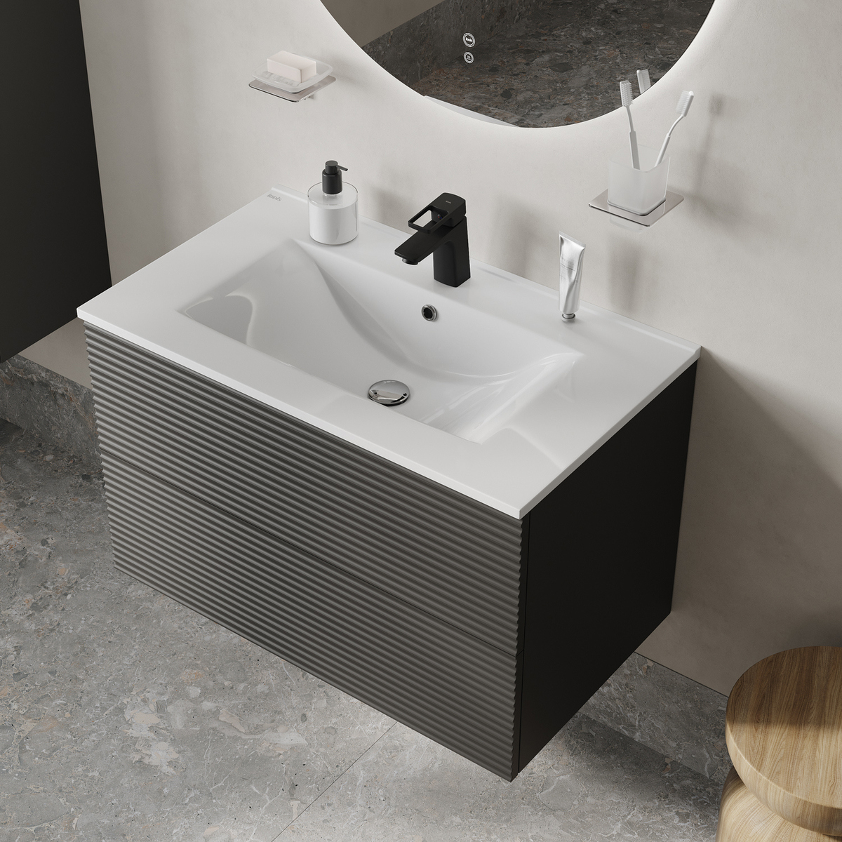 Изображение товара Тумба с раковиной IDDIS Bild BIL80G0i95K подвесная 80 см темно-серый