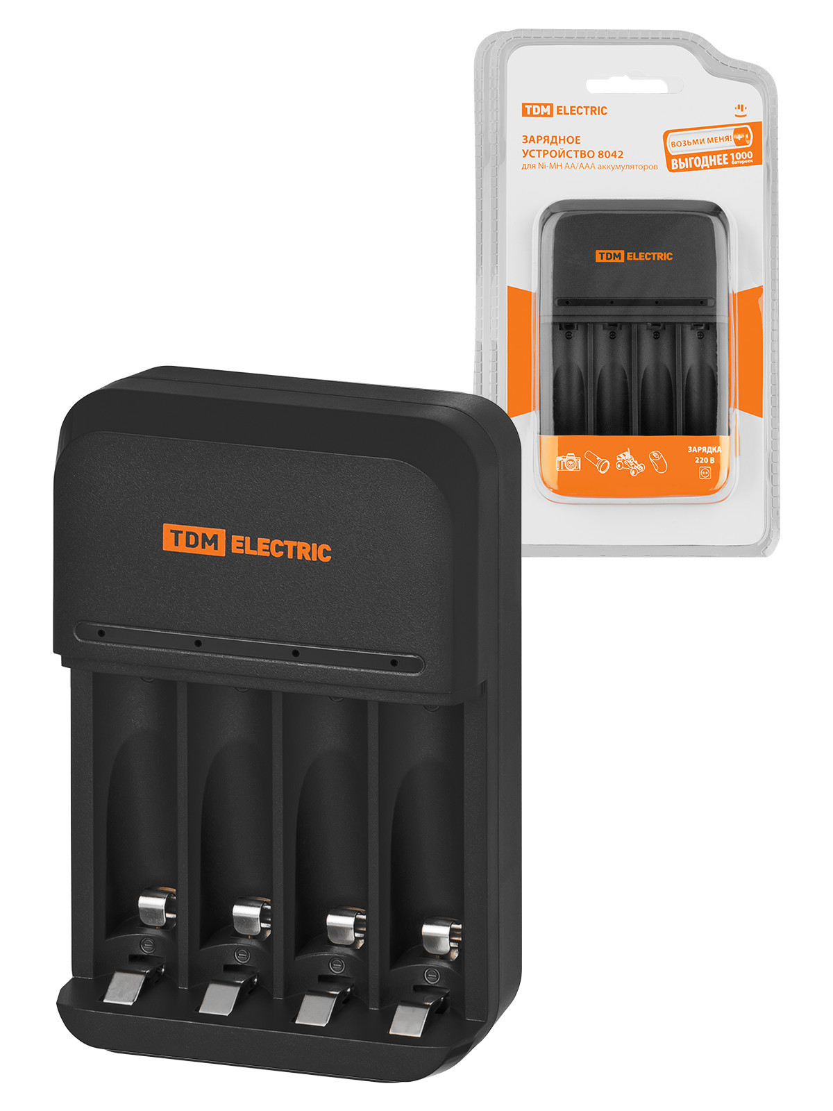 Изображение товара Зарядное устройство Tdm electric 8042 800 мА 4 слота АА/ААА 2 канала 220 В