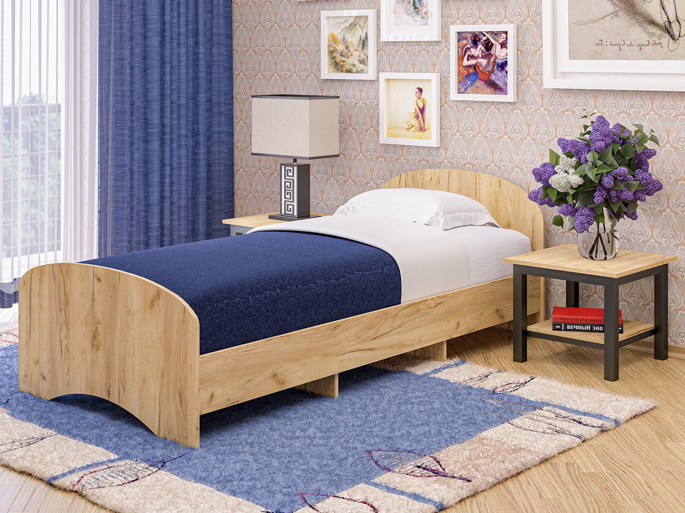 Изображение товара Односпальная кровать Пирамида К-90 из ЛДСП с золотой отделкой 203x76 см