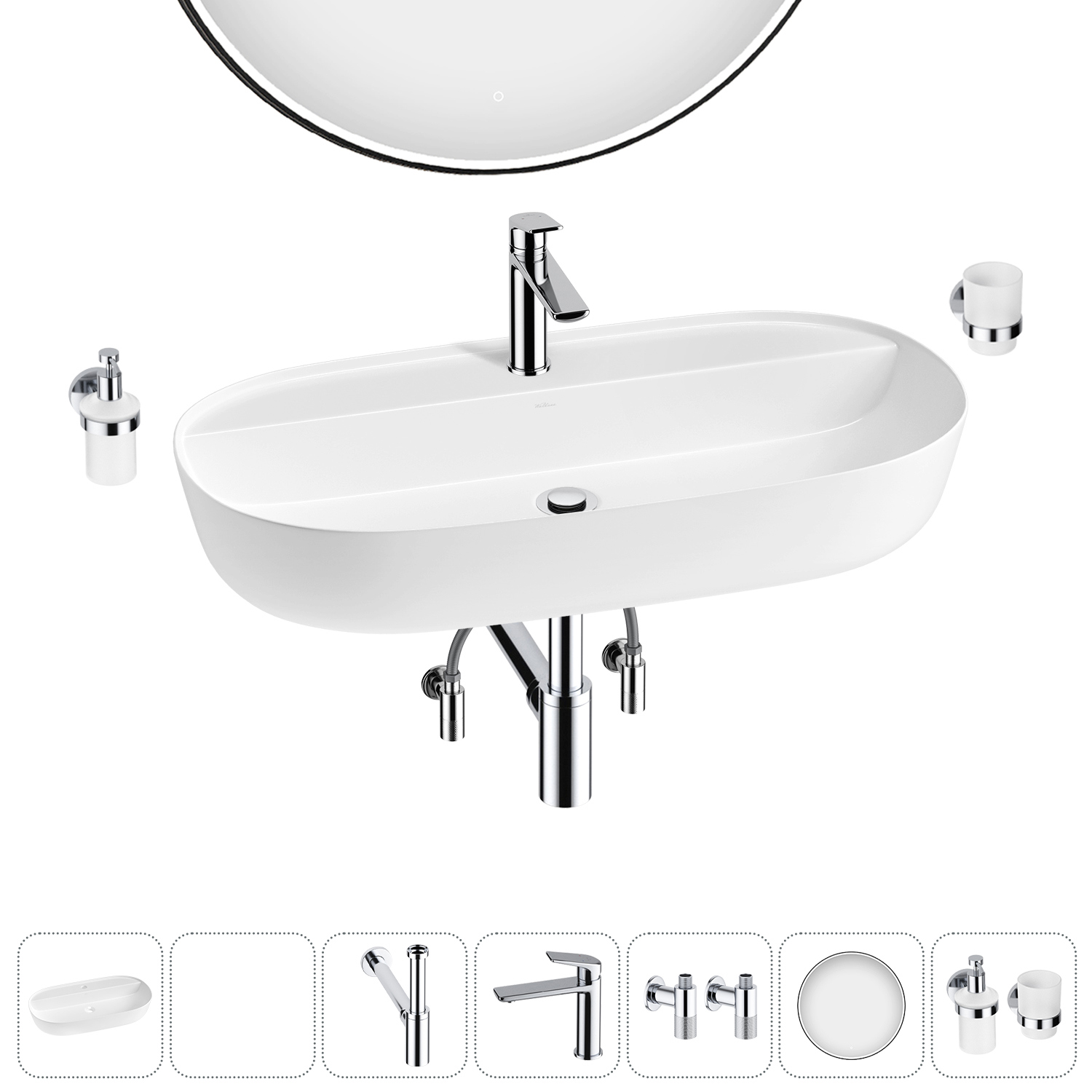 Изображение товара Раковина накладная Wellsee Chic Riviera 80см комплект 7 в 1 с зеркалом и аксессуарами