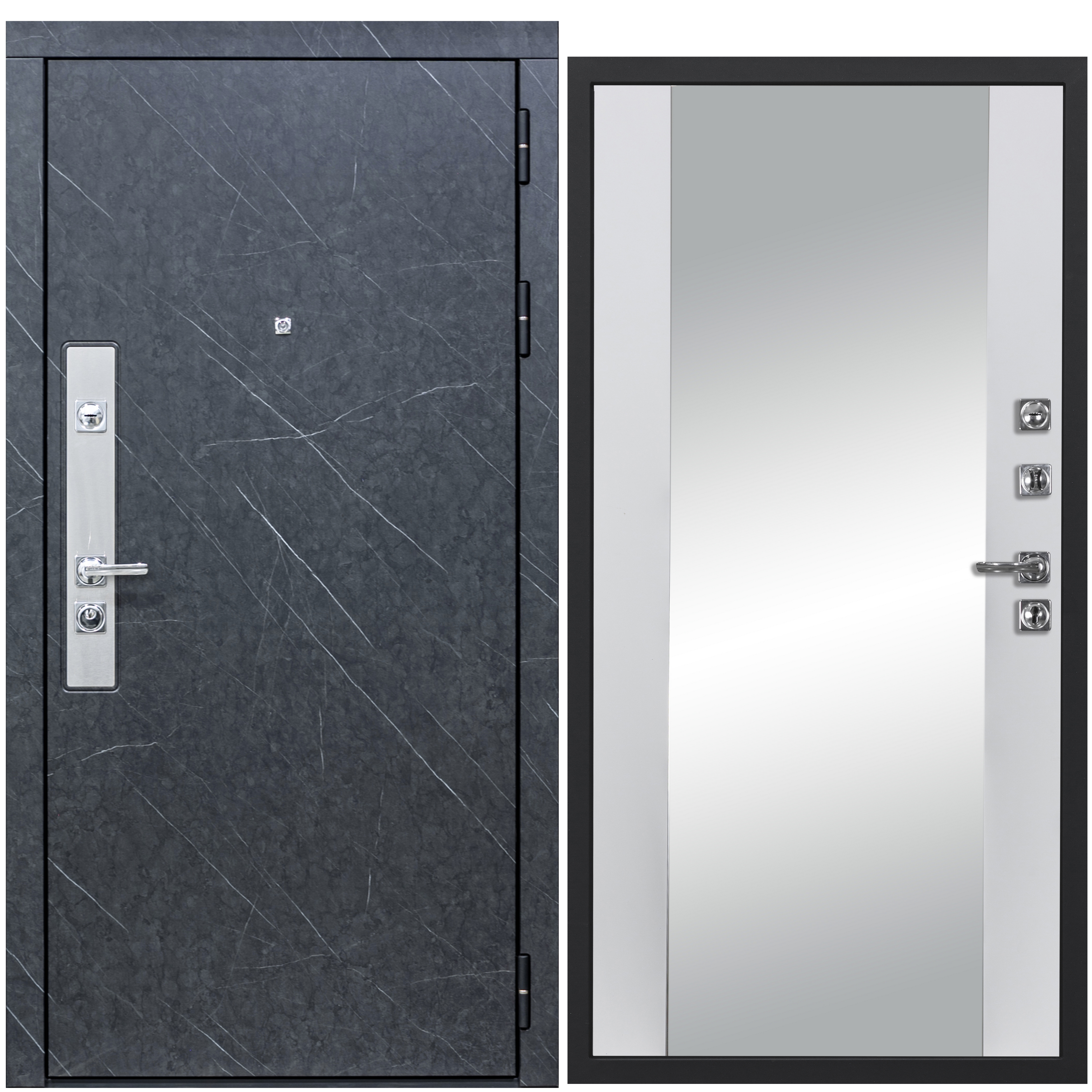 Изображение товара Входная дверь Diva STR МХ-26 205x96см правый цвет Д15 белый софт/гранит лава оникс с зеркалом