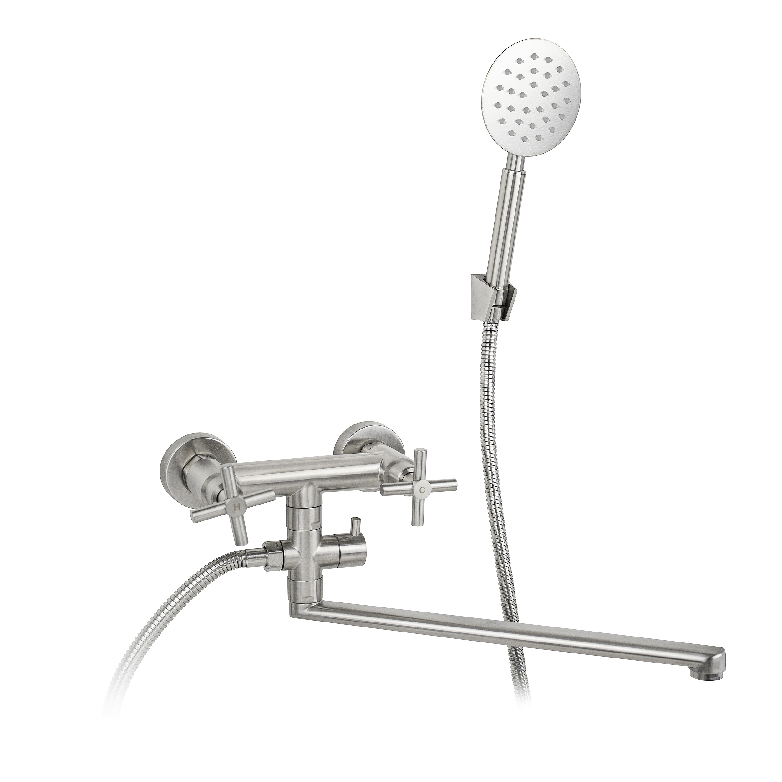 Изображение товара Смеситель для ванны Oute T451 T45123 двухвентильный с душевой лейкой цвет сатин