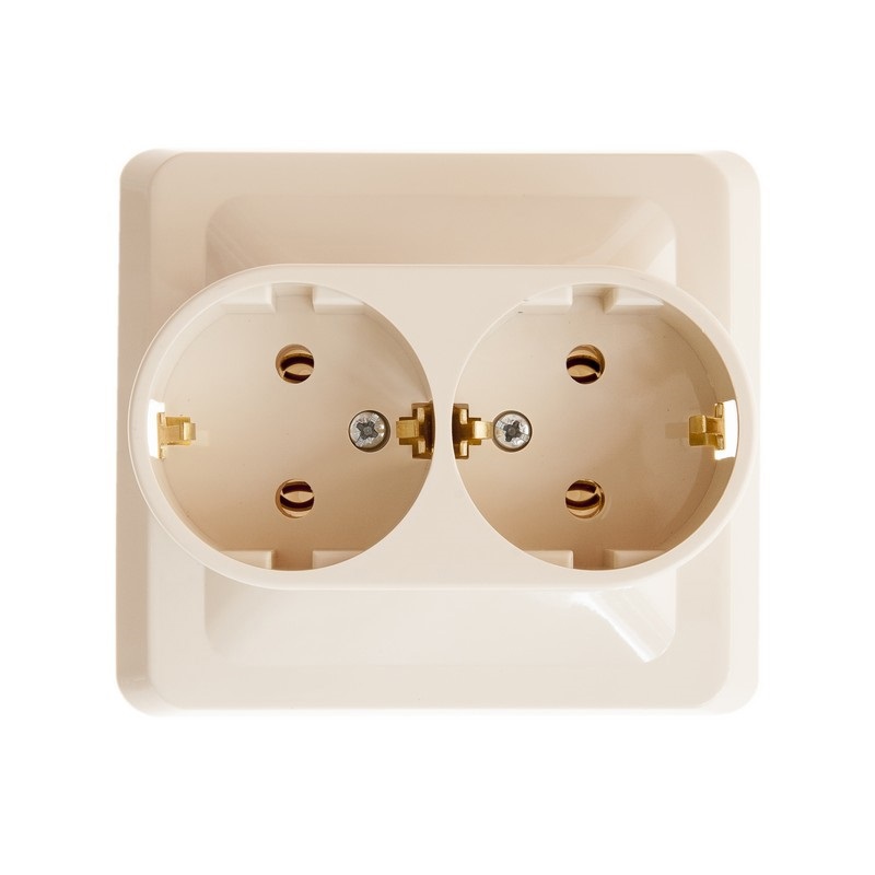 Изображение товара Розетка двойная встраиваемая SYSTEME ELECTRIC Этюд PC16-007K кремовый с заземлением