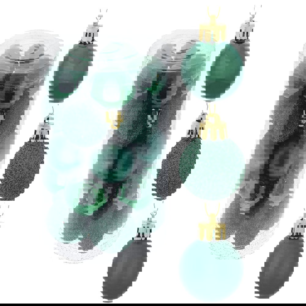 Изображение товара Набор елочных шаров 25 шт 3 см зеленый глянцевый матовый с глиттером ПВХ