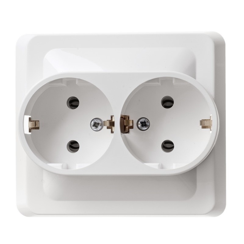 Изображение товара Розетка двойная встраиваемая Systeme electric Этюд PC16-007B с заземлением цвет белый