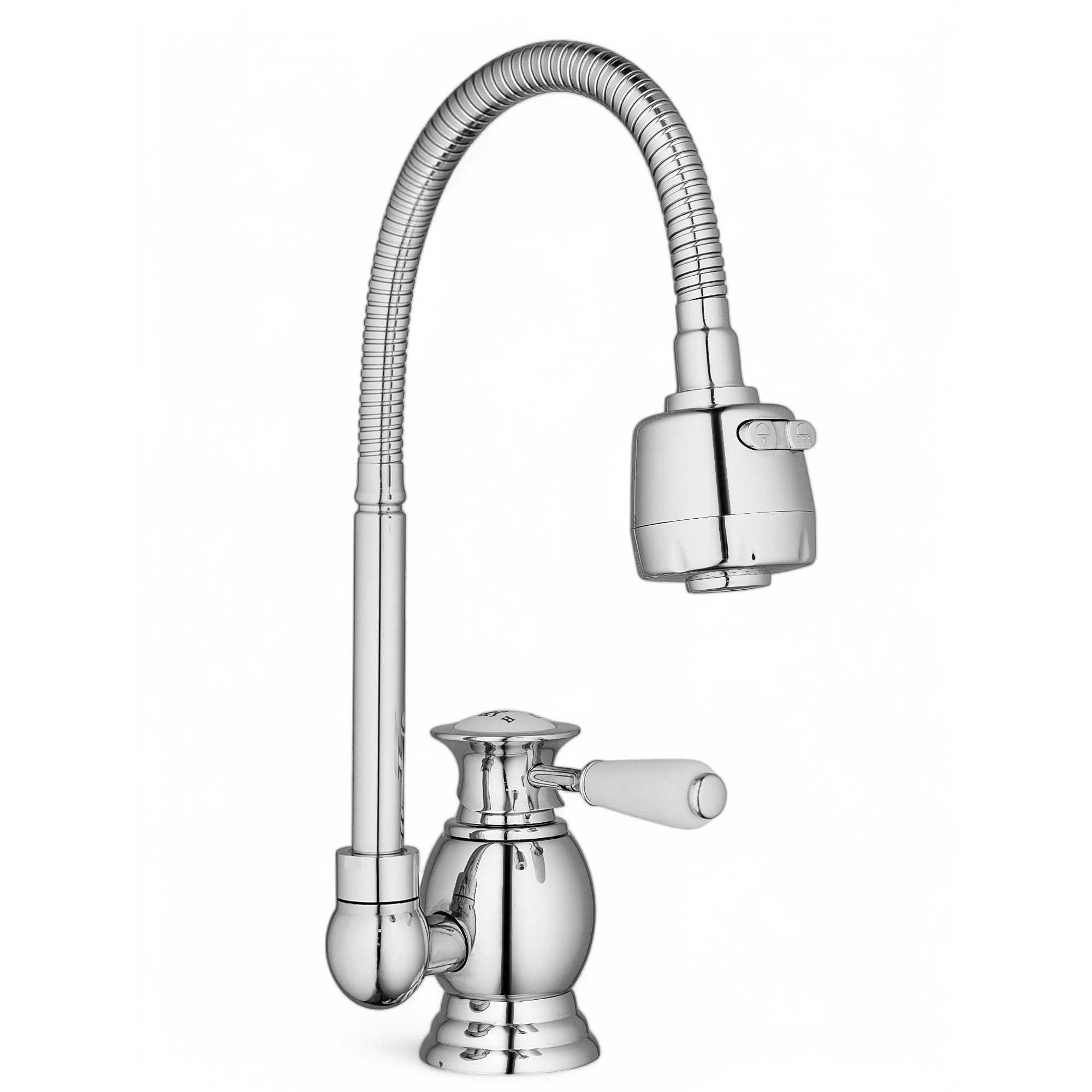 Изображение товара Современный хромированный смеситель для кухни с гибким изливом и аэратором