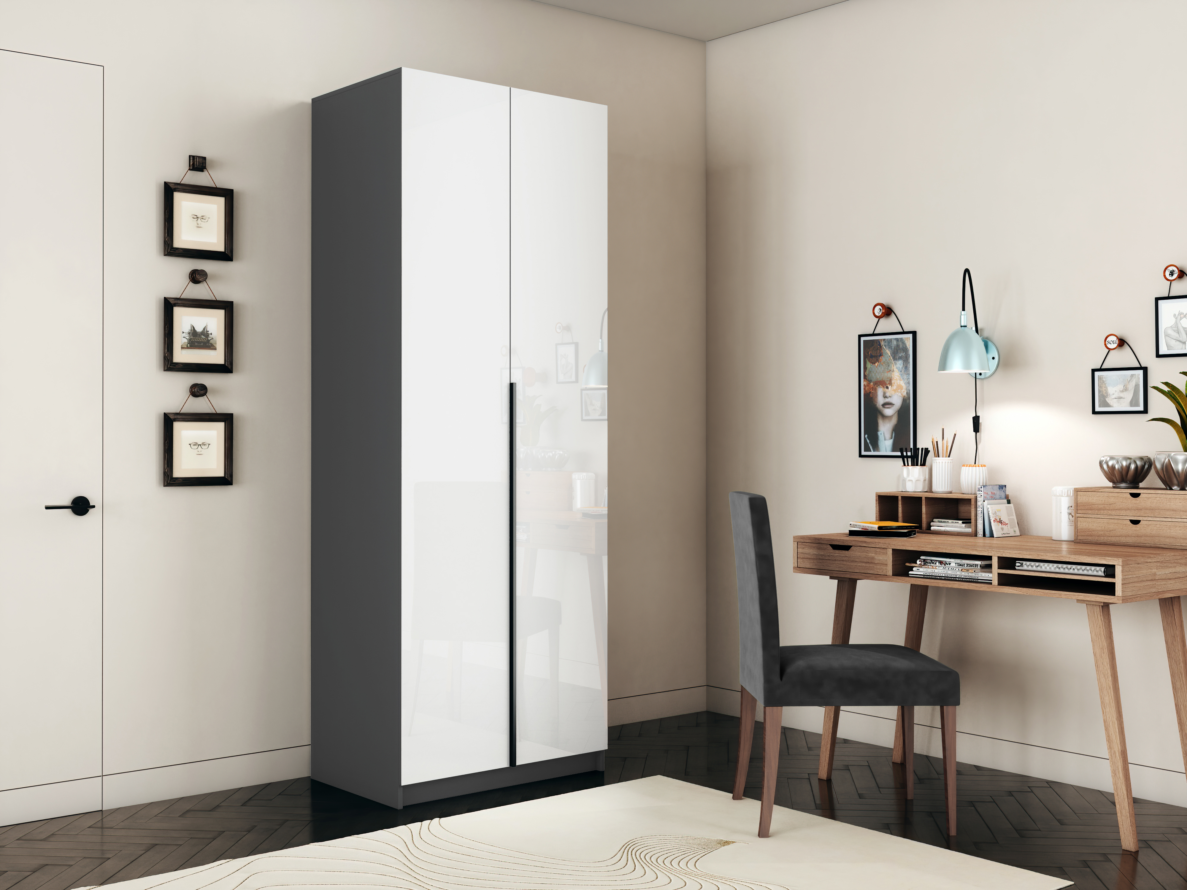 Изображение товара Шкаф распашной Мебельная компания е1 LCKSb_SH_M1_800_DM 81x220x52.5 см ЛДСП цвет серый диамант