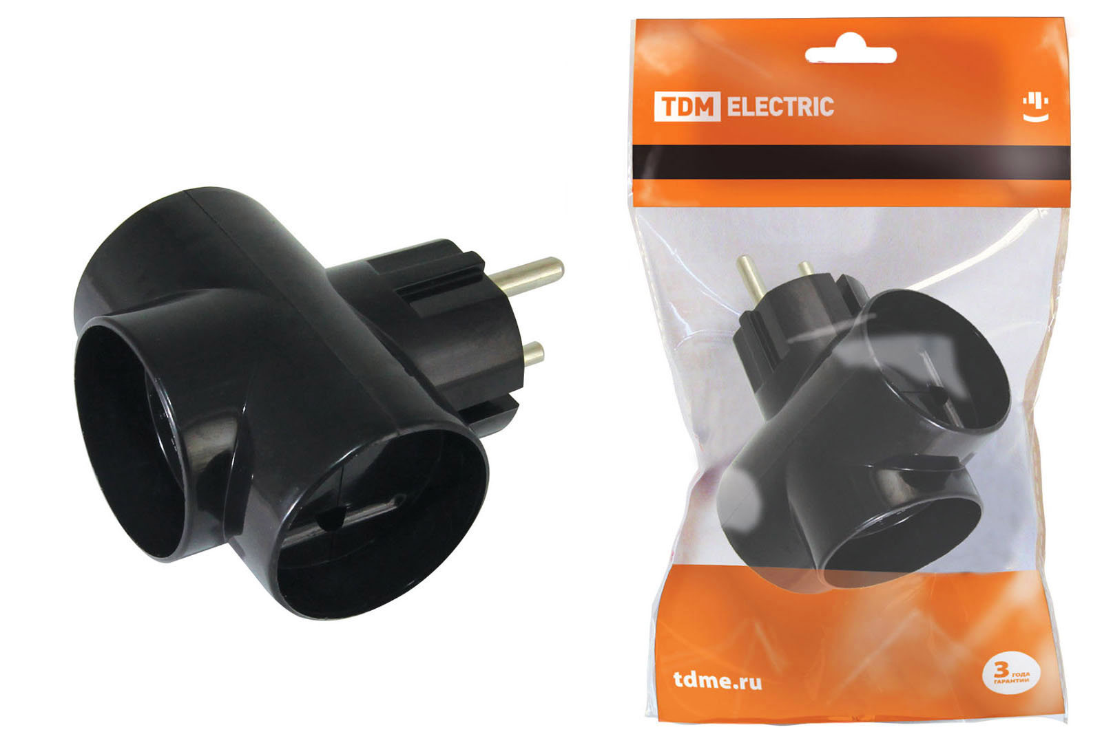 Изображение товара Разветвитель Tdm electric SQ1806-0042 3 розетки без заземления 16 А цвет черный