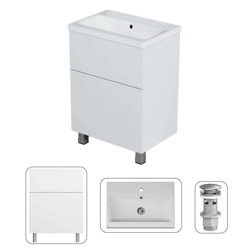 Изображение товара Тумба с раковиной Am.pm M90FSX0602WC060WG-M100 Gem 60 см напольная с донным клапаном 2 ящика цвет белый Изображение товара Тумба с раковиной Am.pm M90FSX0602WC060WG-M100 Gem 60 см напольная с донным клапаном 2 ящика цвет белый