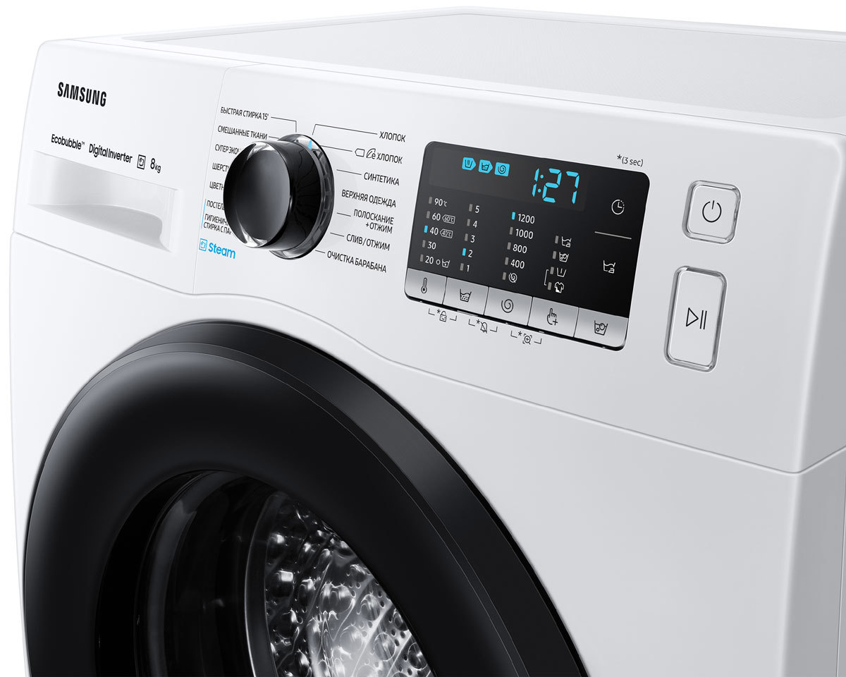 Изображение товара Стильная и надежная фронтальная стиральная машина Samsung 8 кг WW80AGAS26AELD белая