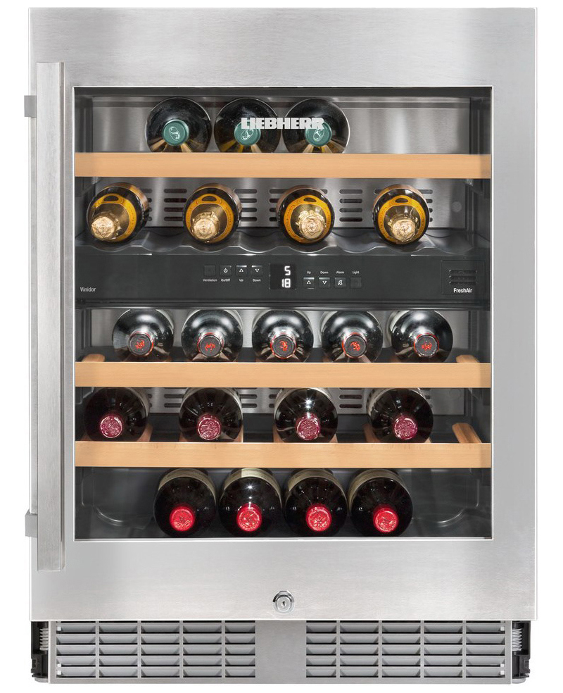Изображение товара Встраиваемый винный шкаф Liebherr 34 бутылки с двумя зонами и стеклянной дверью